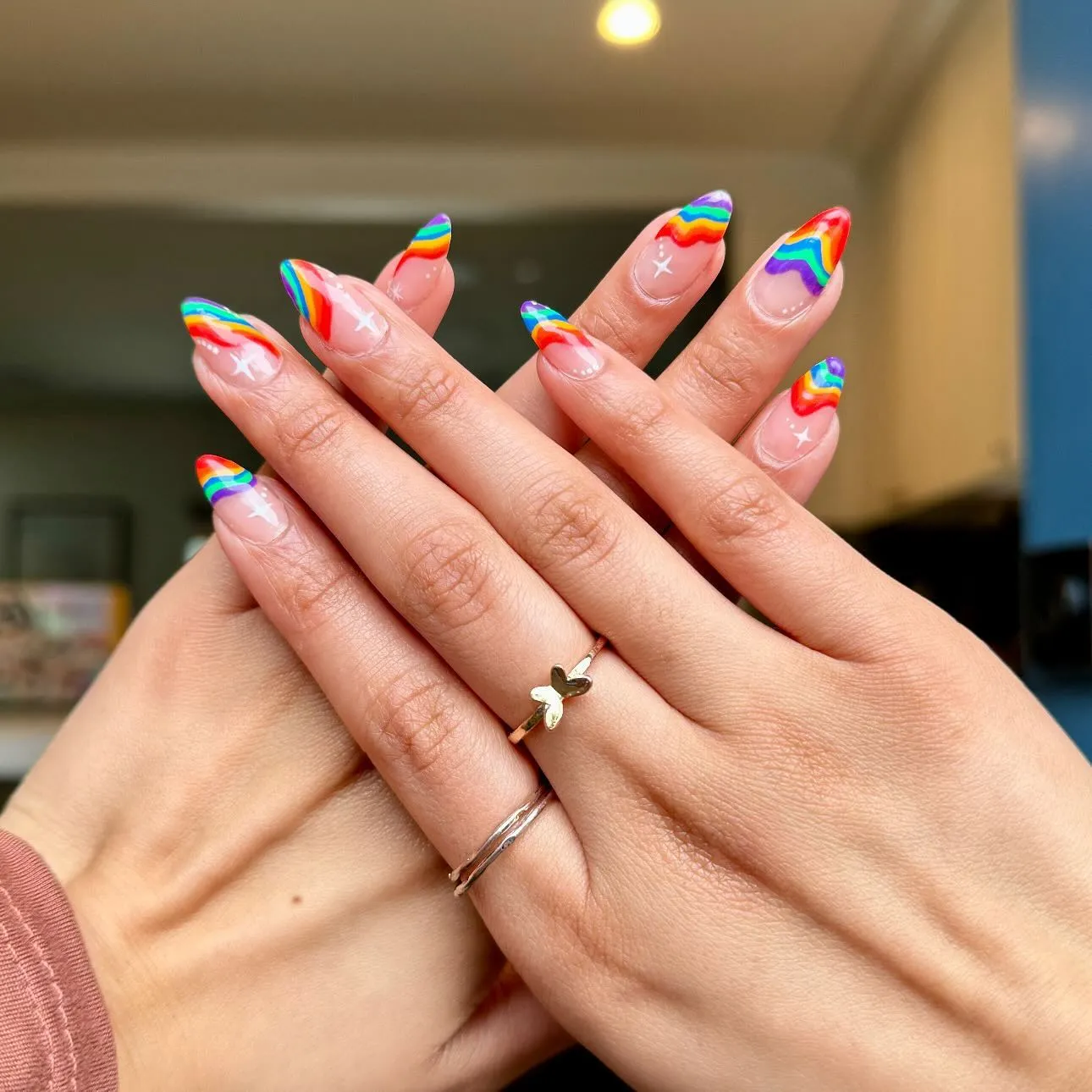 Rainbow French Tip Short Nails