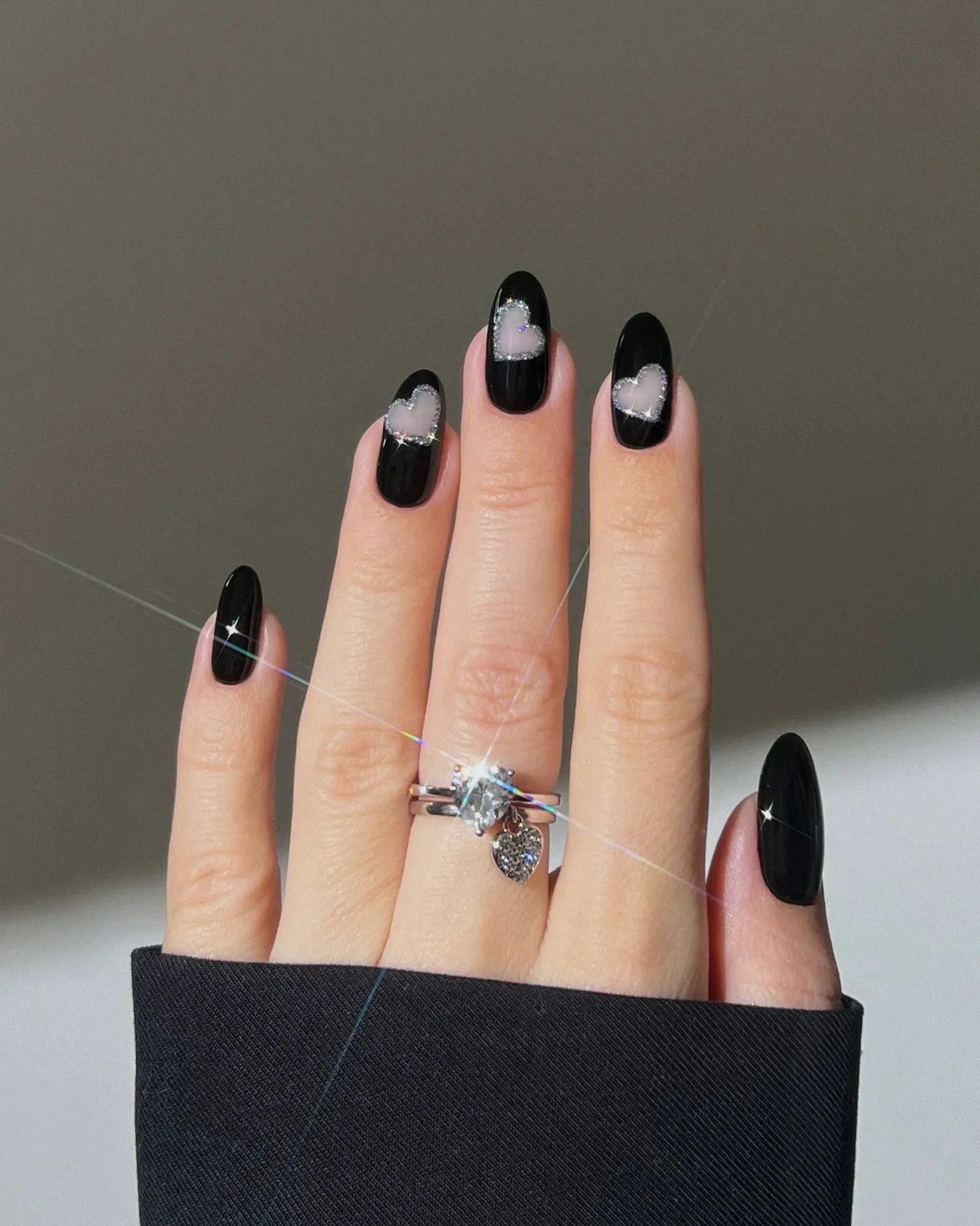 Black and Nude Almond with Cloud Art Nails