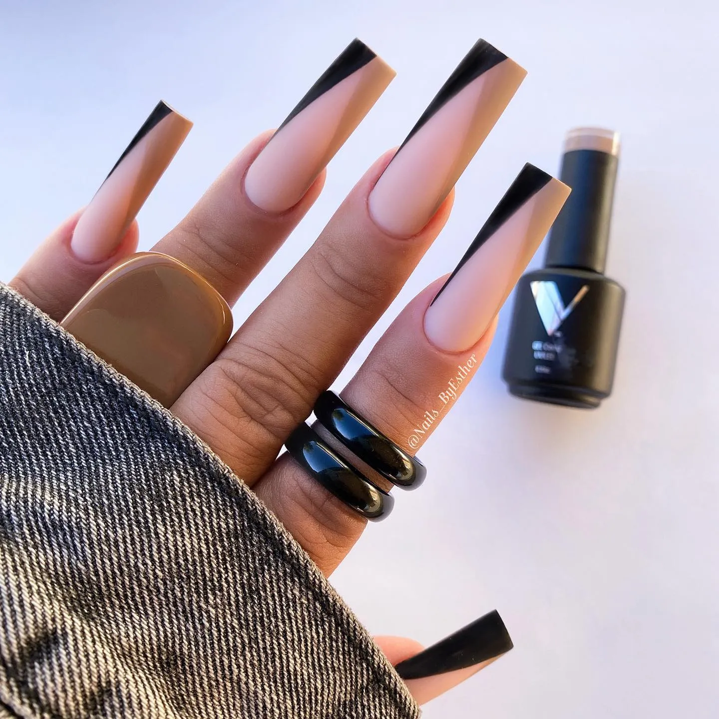 Black French Tip Long Coffin Nails