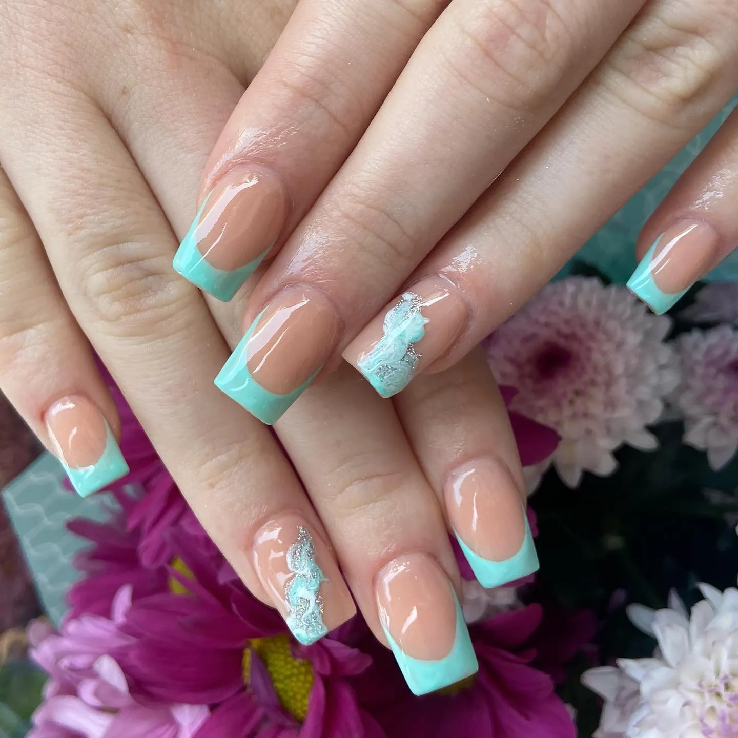 Pastel French Tip Coffin Manicure