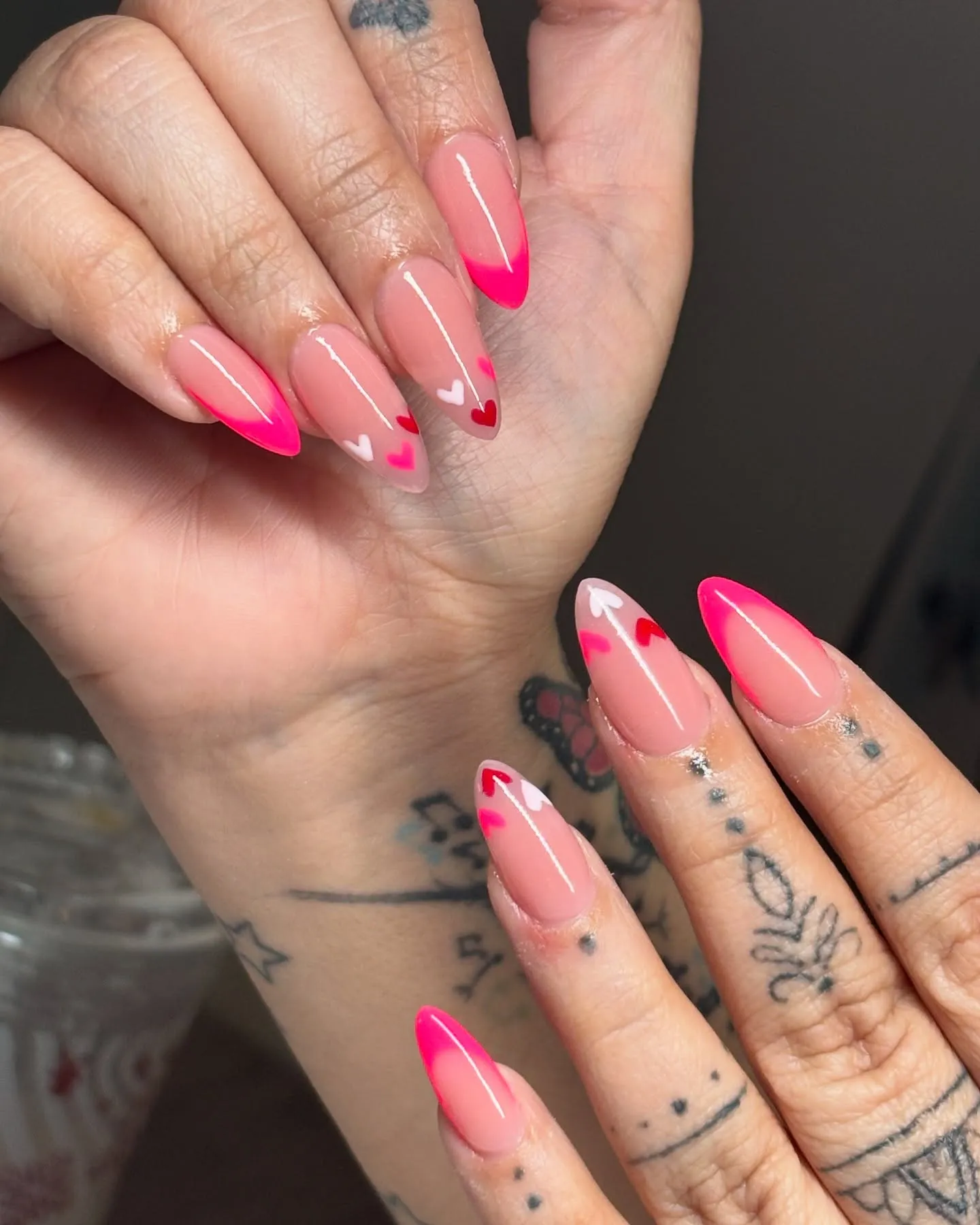 Hot Pink French Tip Almond Nails