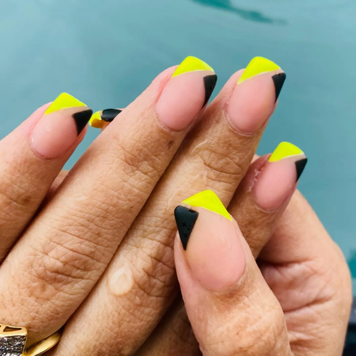 Neon French Tip Coffin Nails 