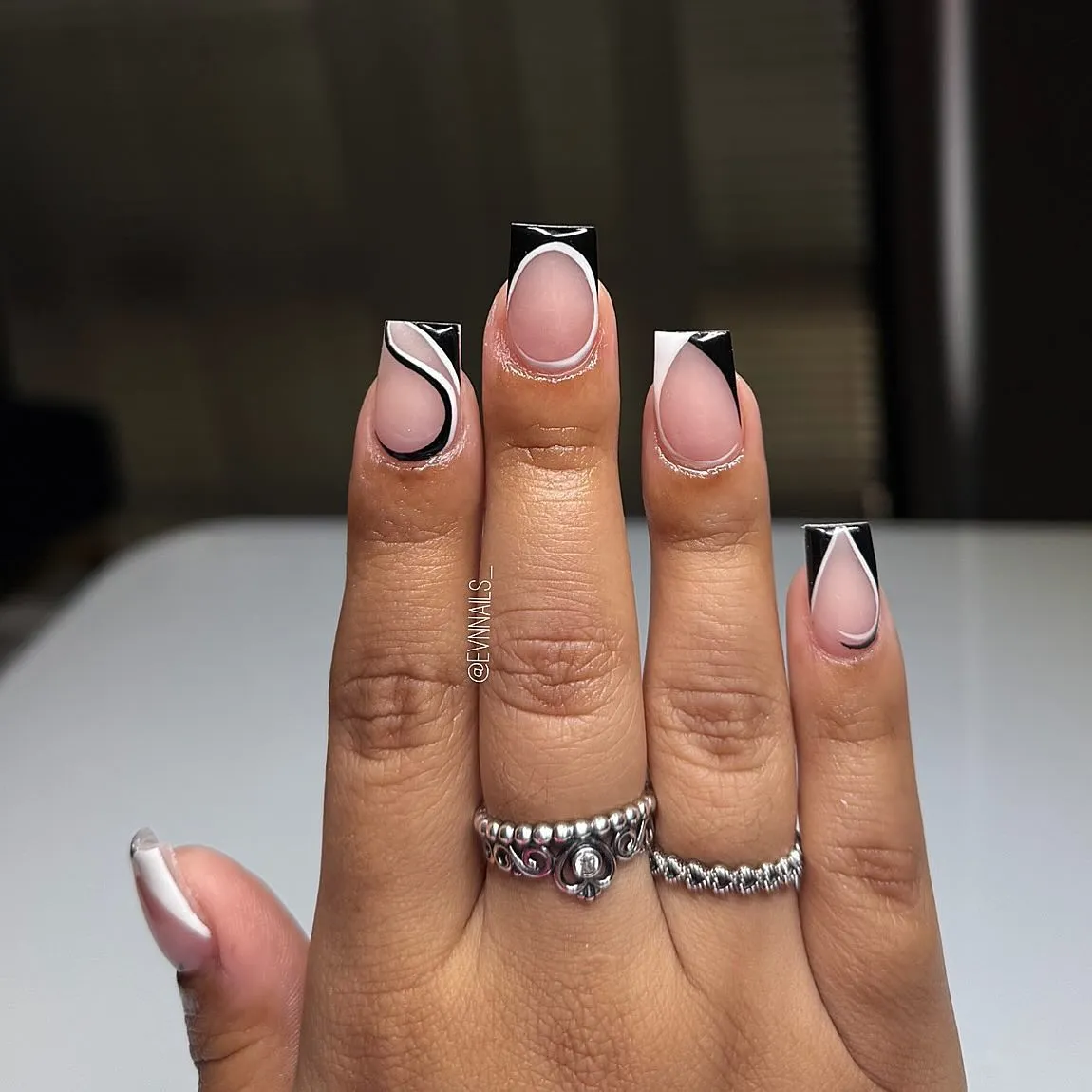 Short Black French Tip Nails