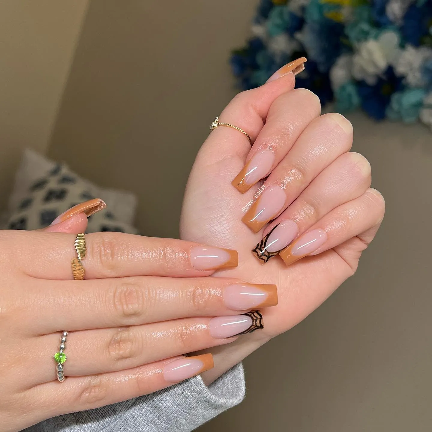 Nude French Tip Almond with Leopard Accents Nails
