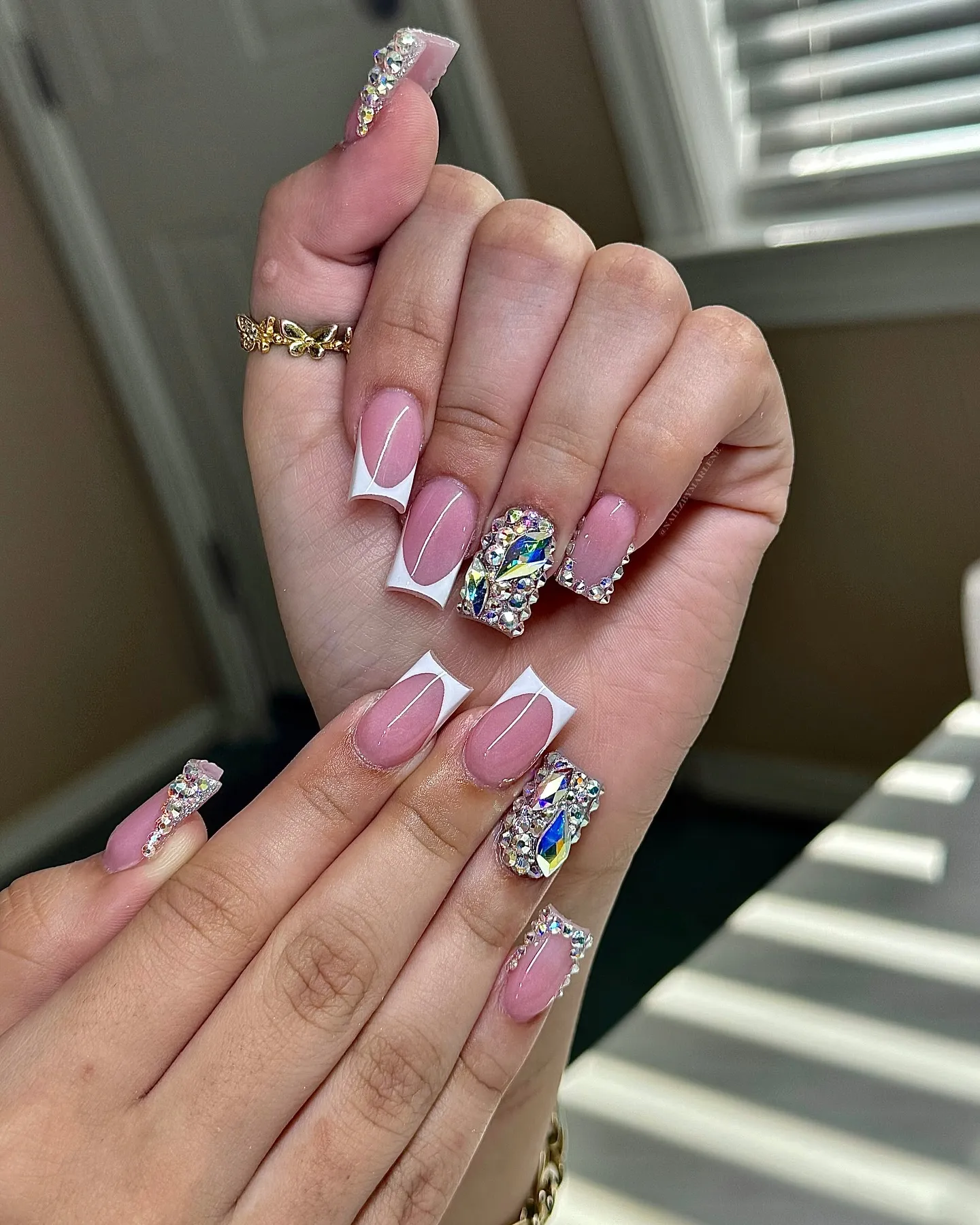 Rhinestone French Tips Nails