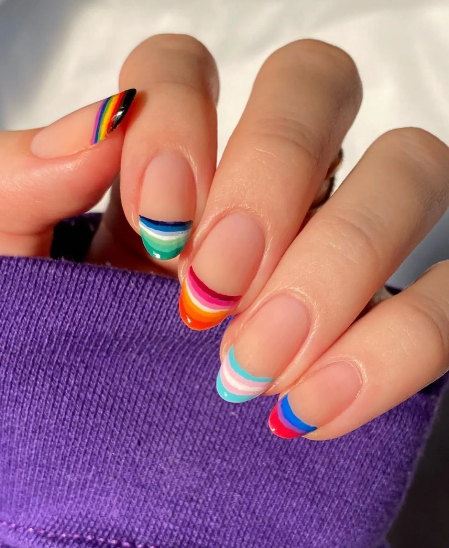 Classic Rainbow French Tip Nails