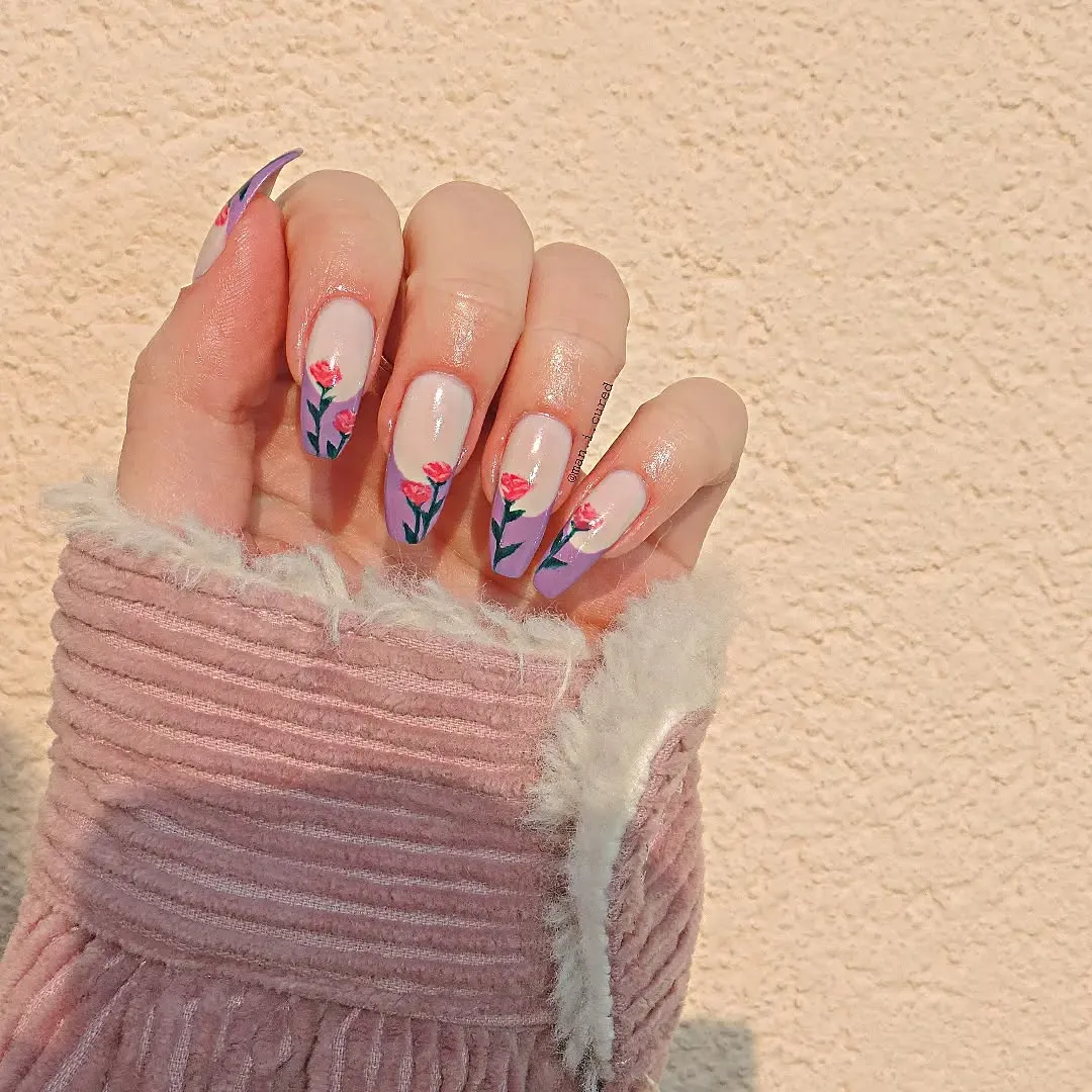 Floral French Nails