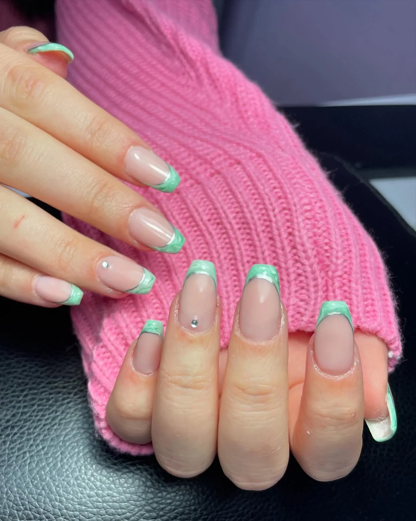 Mint Green French Tip Short Nails