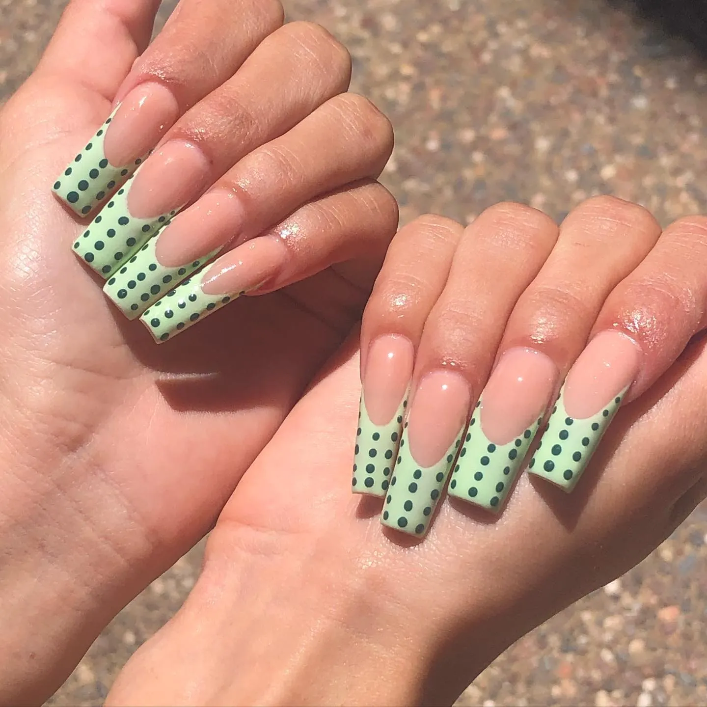 Green Nails With Dots and Patterns