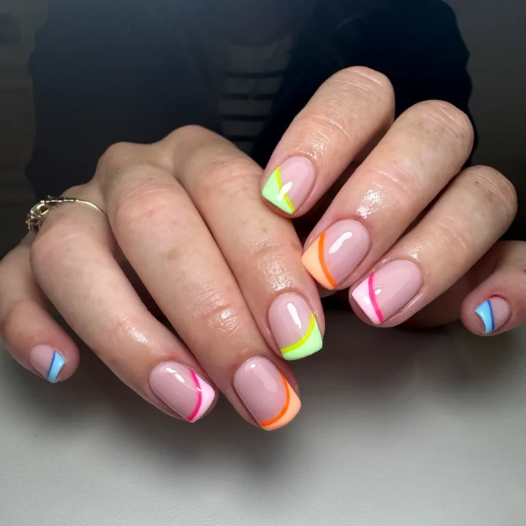 Square French Tip Nails with Rainbow Confetti Square French Tip Nails with Rainbow Confetti