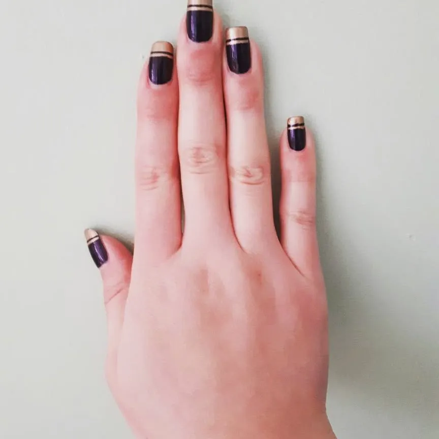 Purple French Tip Nails With Gold Foil