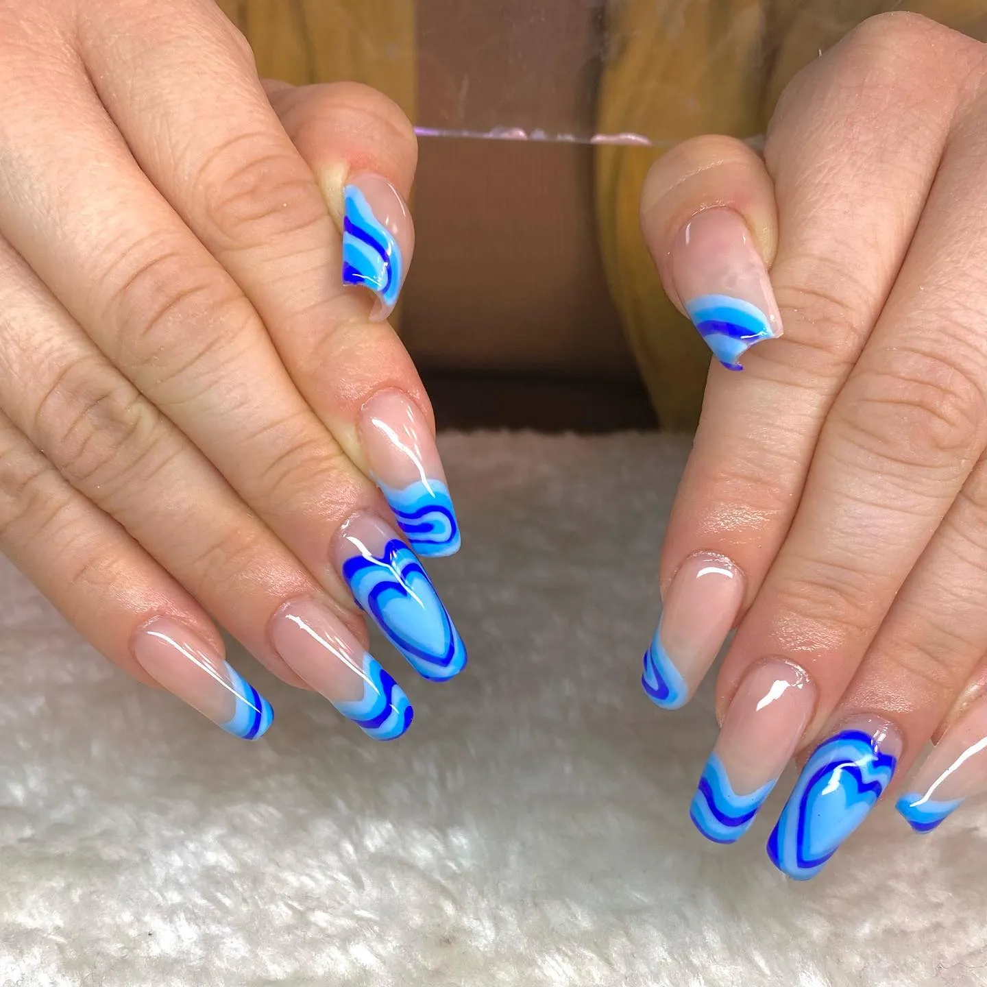 Heart-shaped Blue French Tip Nails