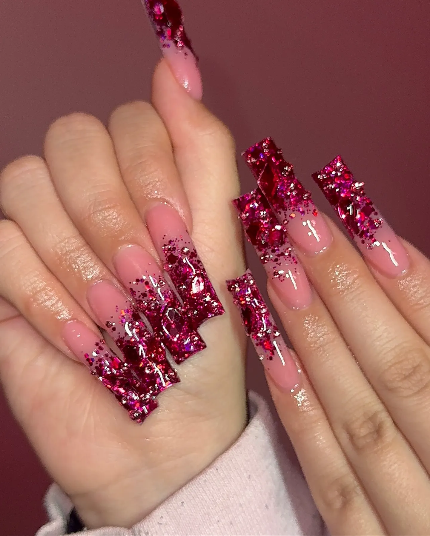 Ombre Nails with Rhinestones Accents