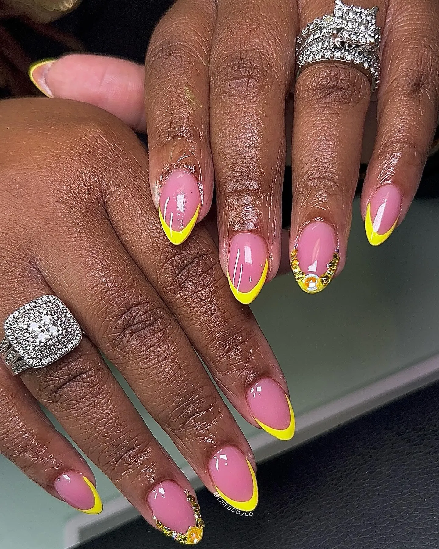 Bright Yellow Colored French Tip Nails