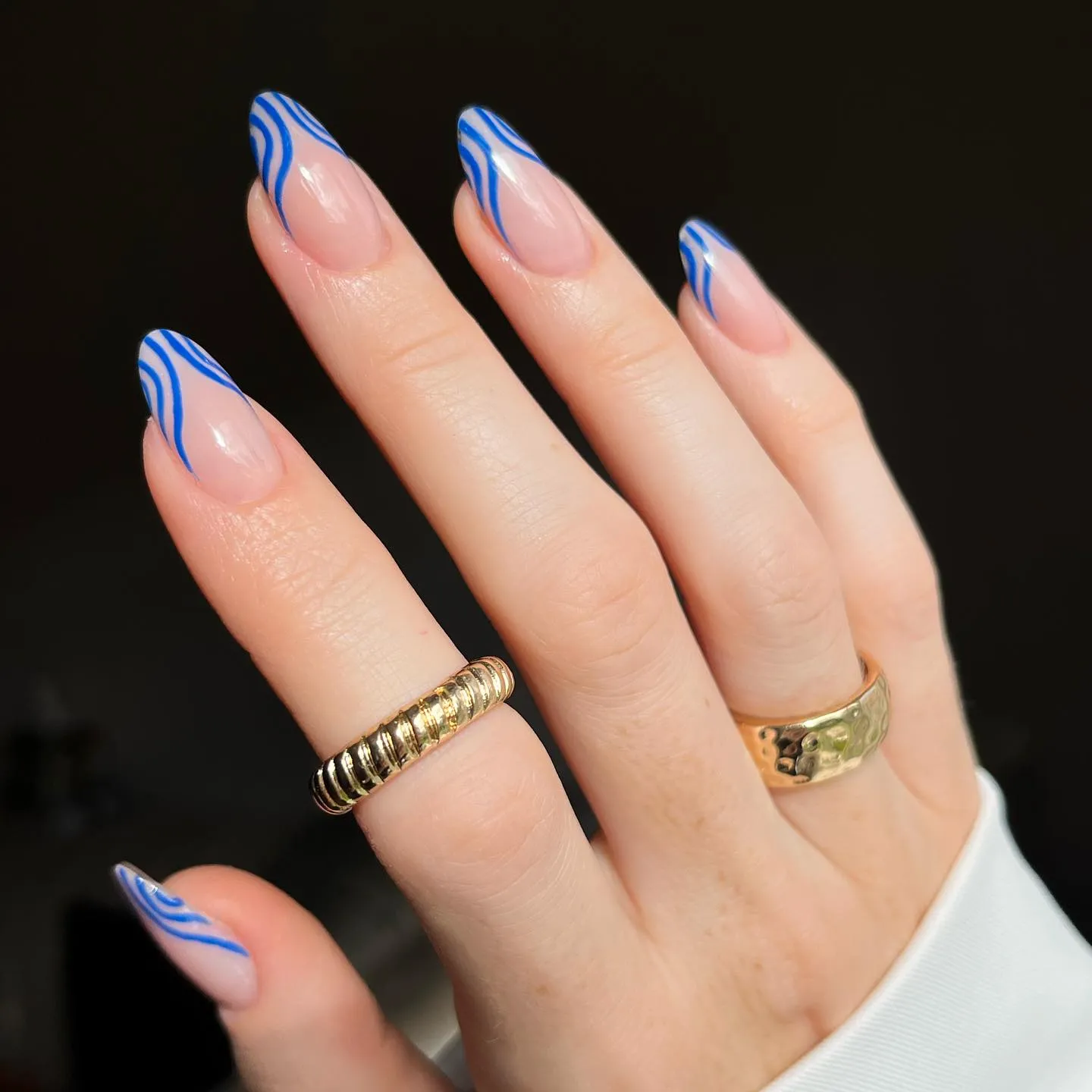 Blue Nails With Dots and Stripes