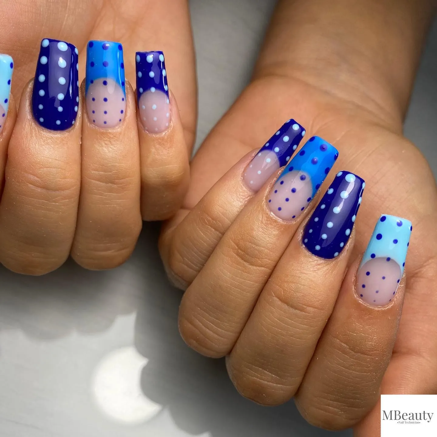 Blue Nails With Dots and Stripes