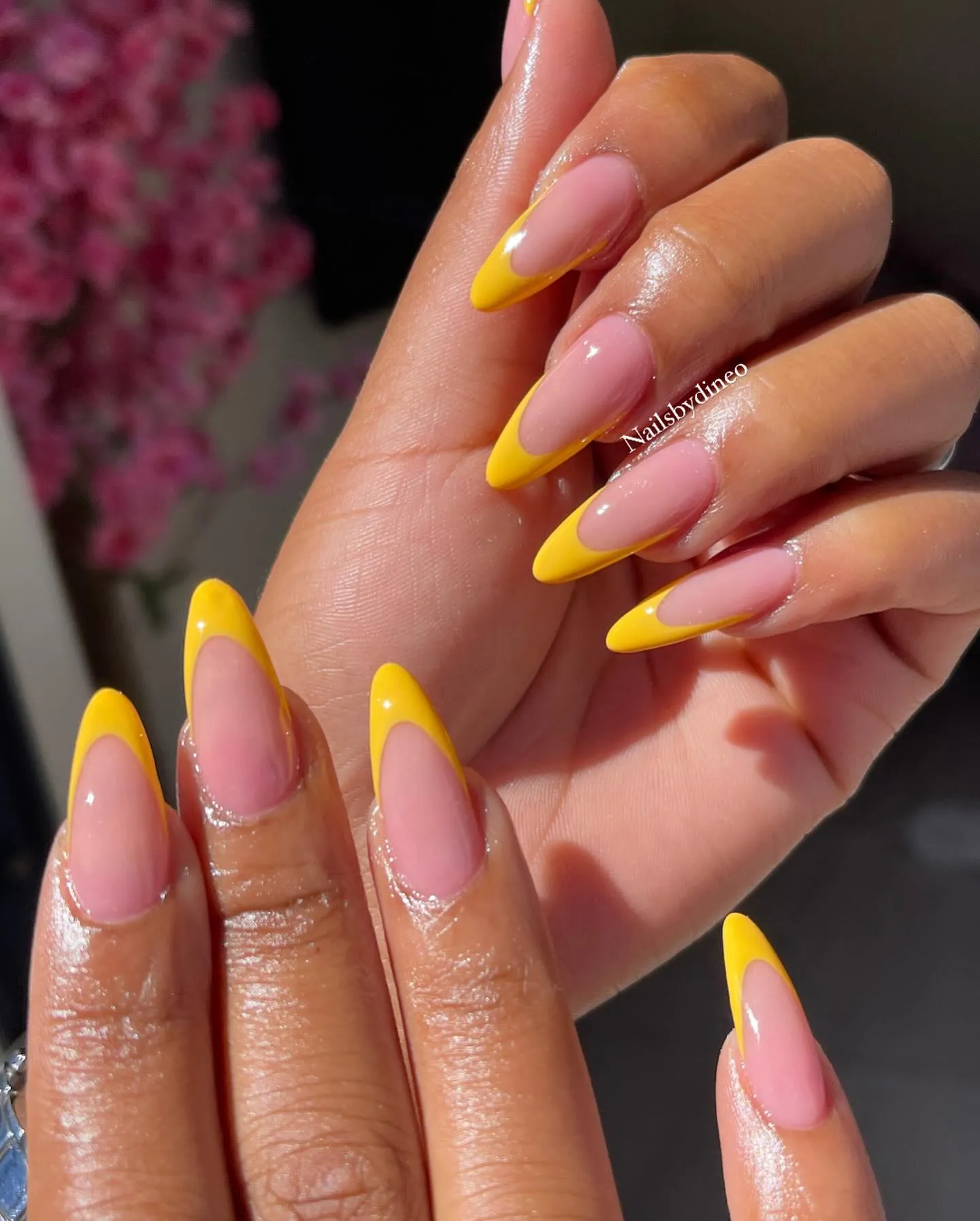 Bright Yellow Colored French Tip Nails