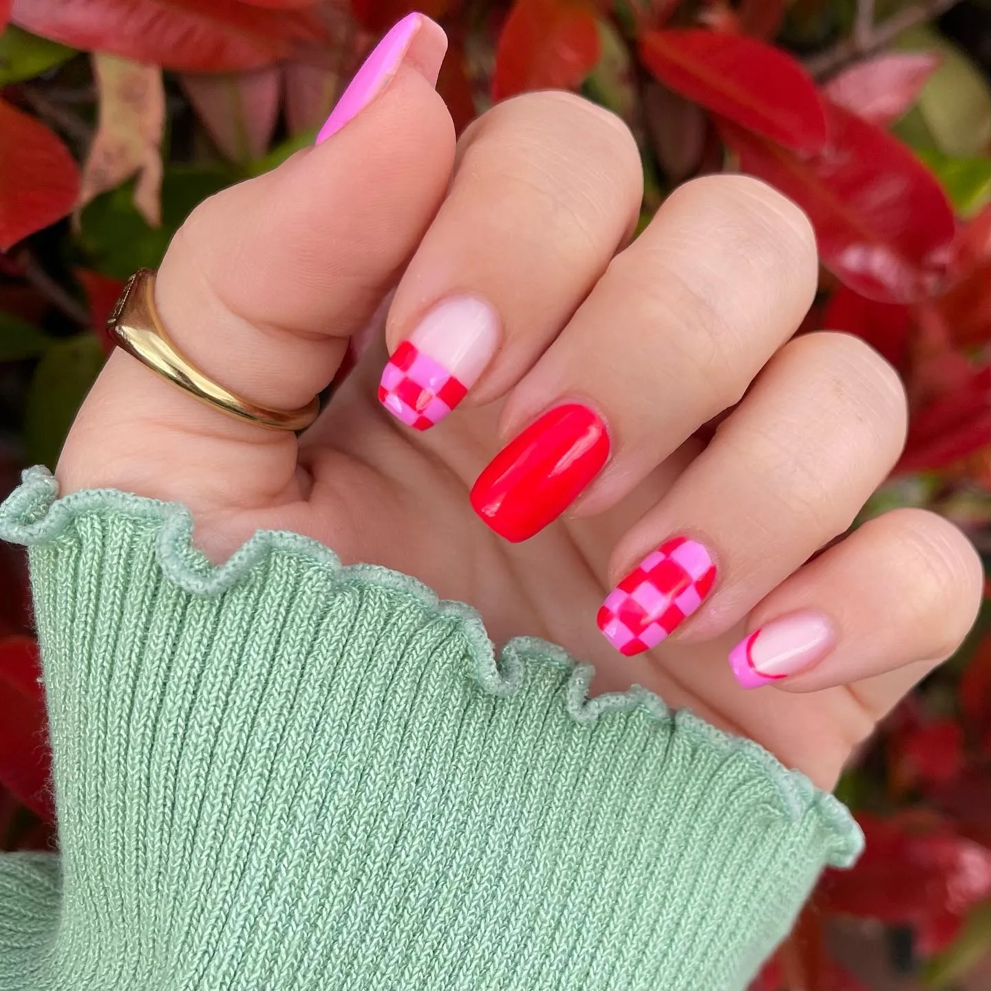 Checkerboard Square French Tip Nails