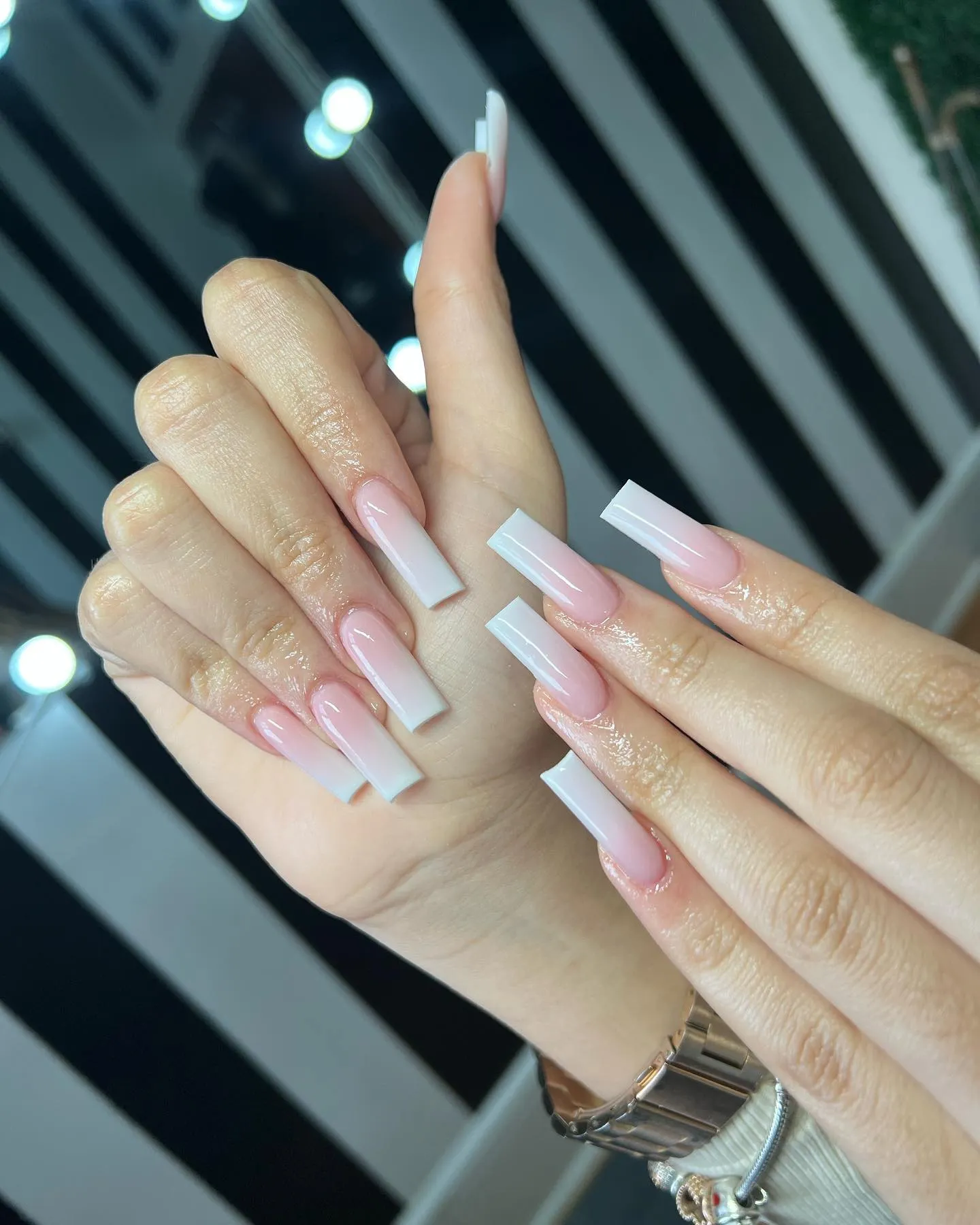 White and Pink Ombre Manicure