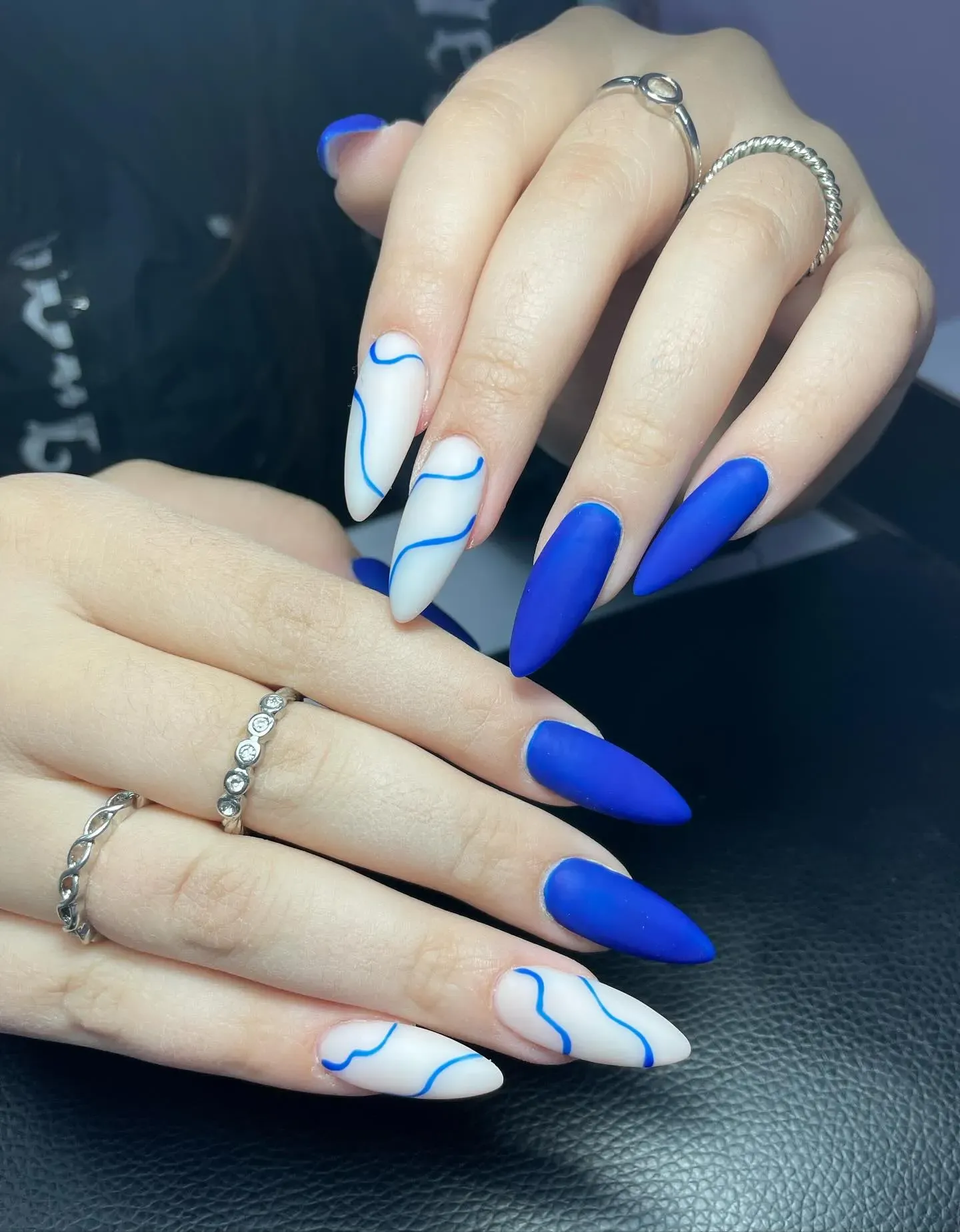 Blue Marble Almond Nails