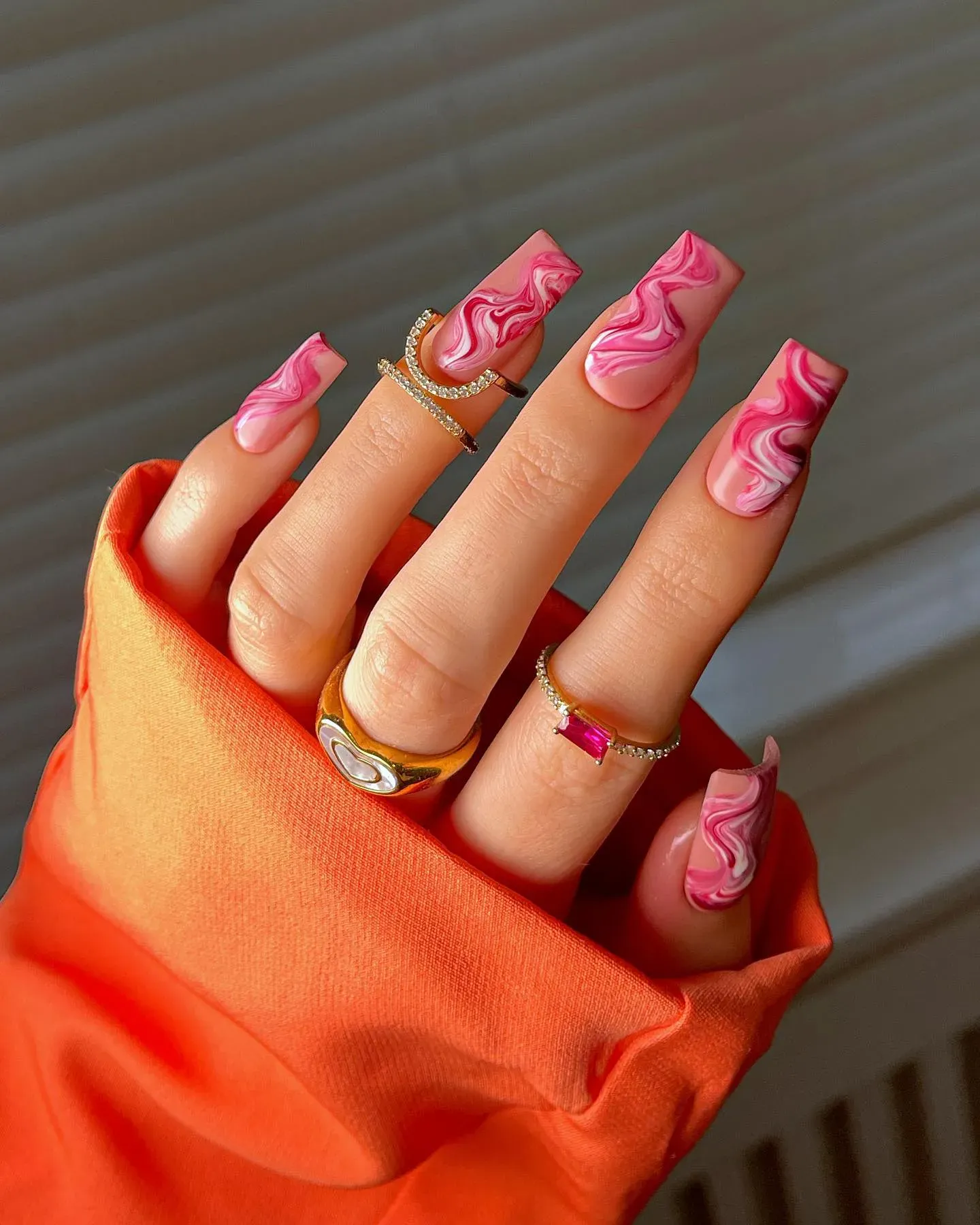 Pink Marble Coffin with Gold Nails