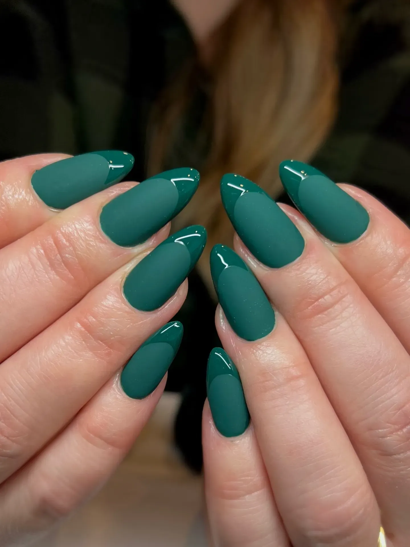 Matte Forest Green Almond Nails