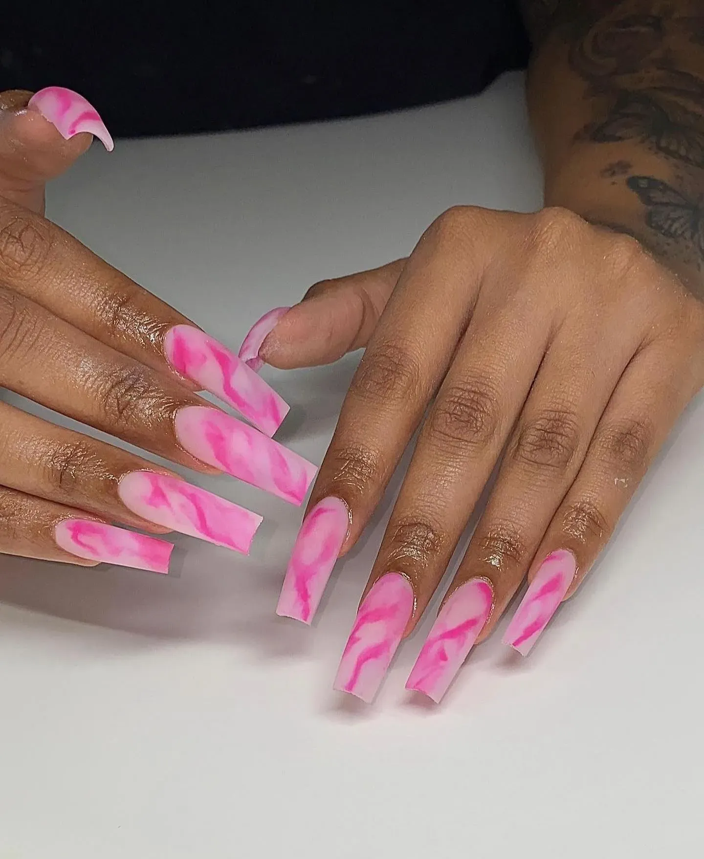 Pink Marble Swirl Coffin Nails