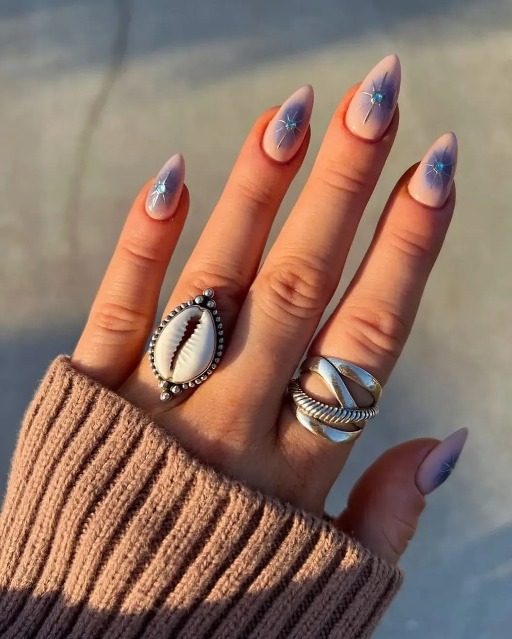 Gray Marble Almond Nails
