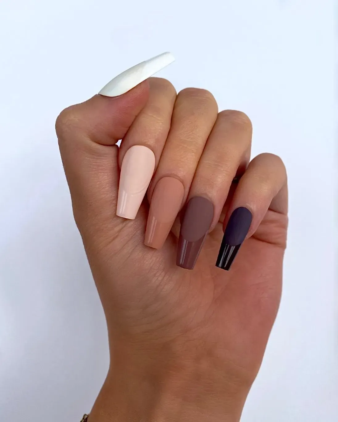 Matte nude and brown color block nails