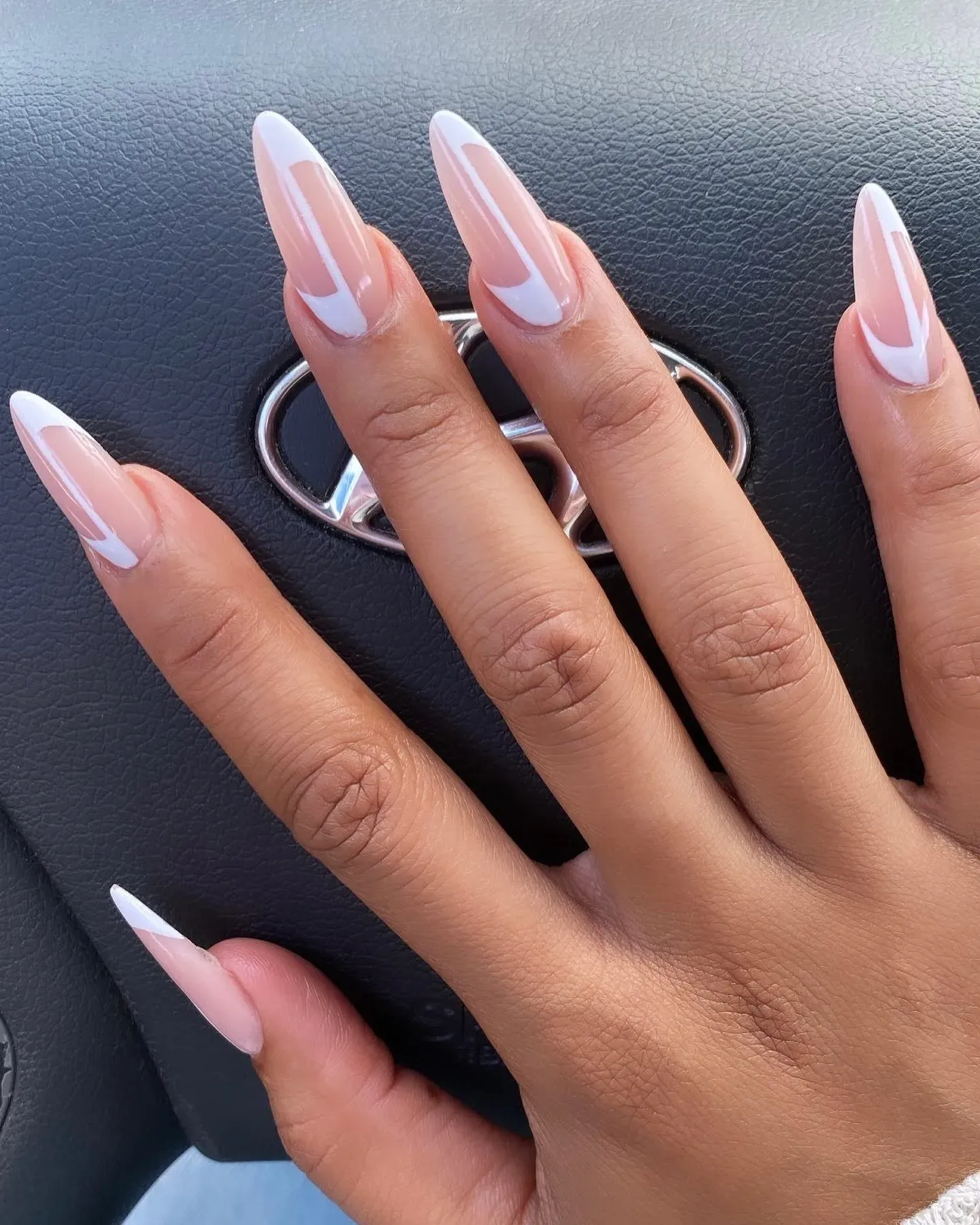 Pink French Tip Stiletto Nails