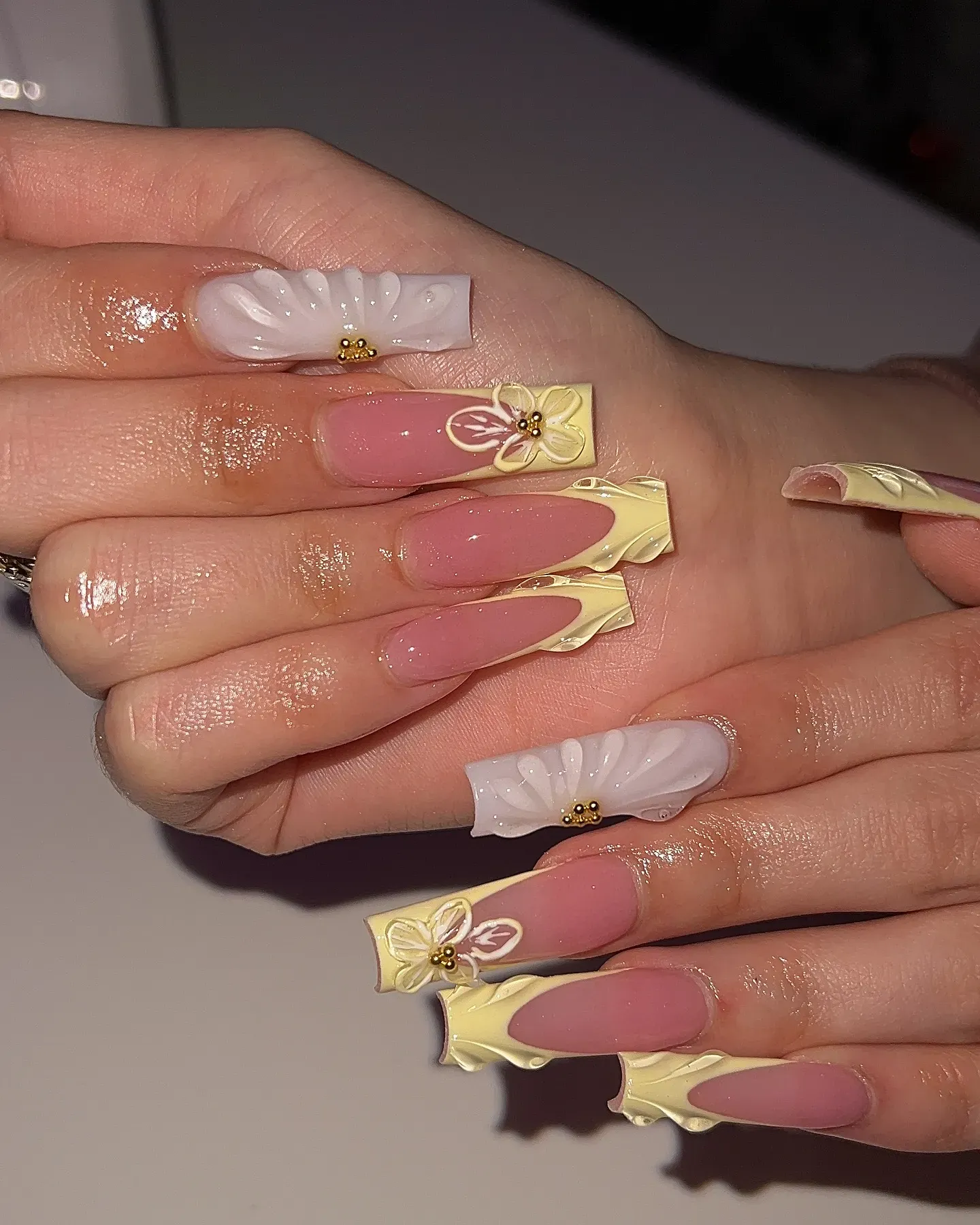 Nude Coffin with Gold Foil Nails