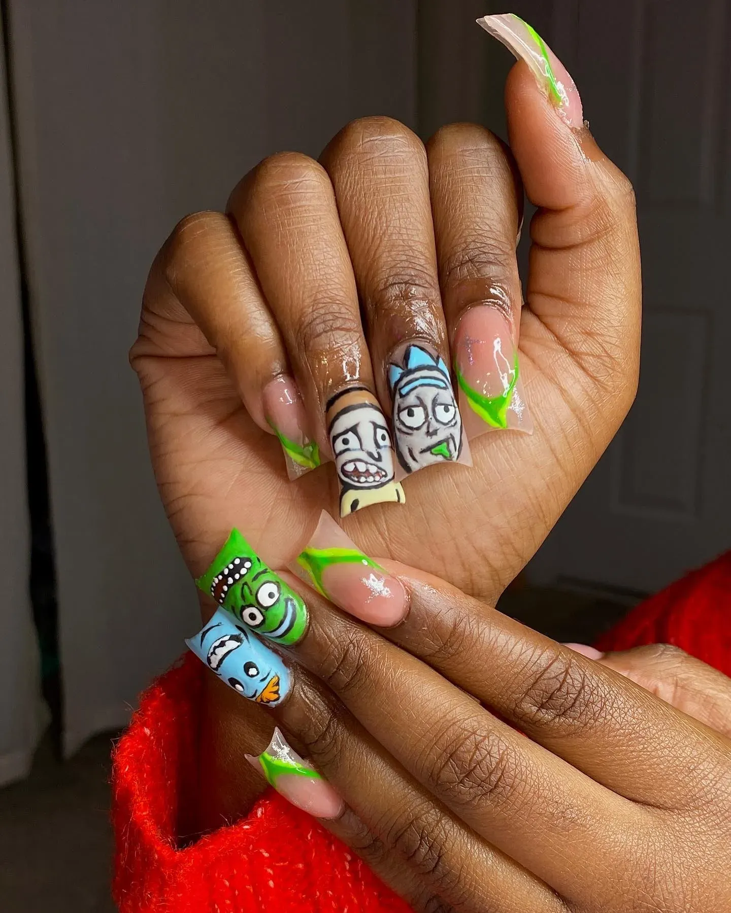 Green Graffiti Art Coffin Nails