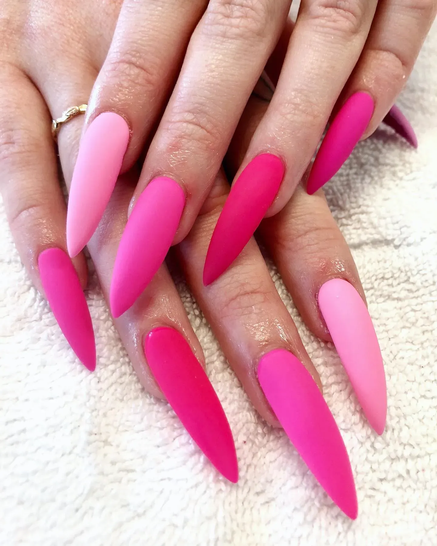 Hot Pink Matte Stiletto Nails