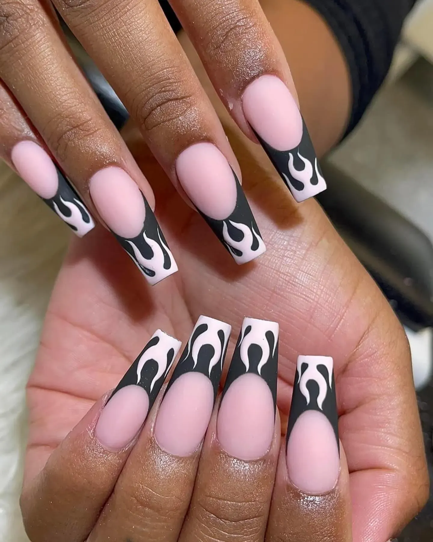 Pink Short Square with Cow Print French Tips Nails