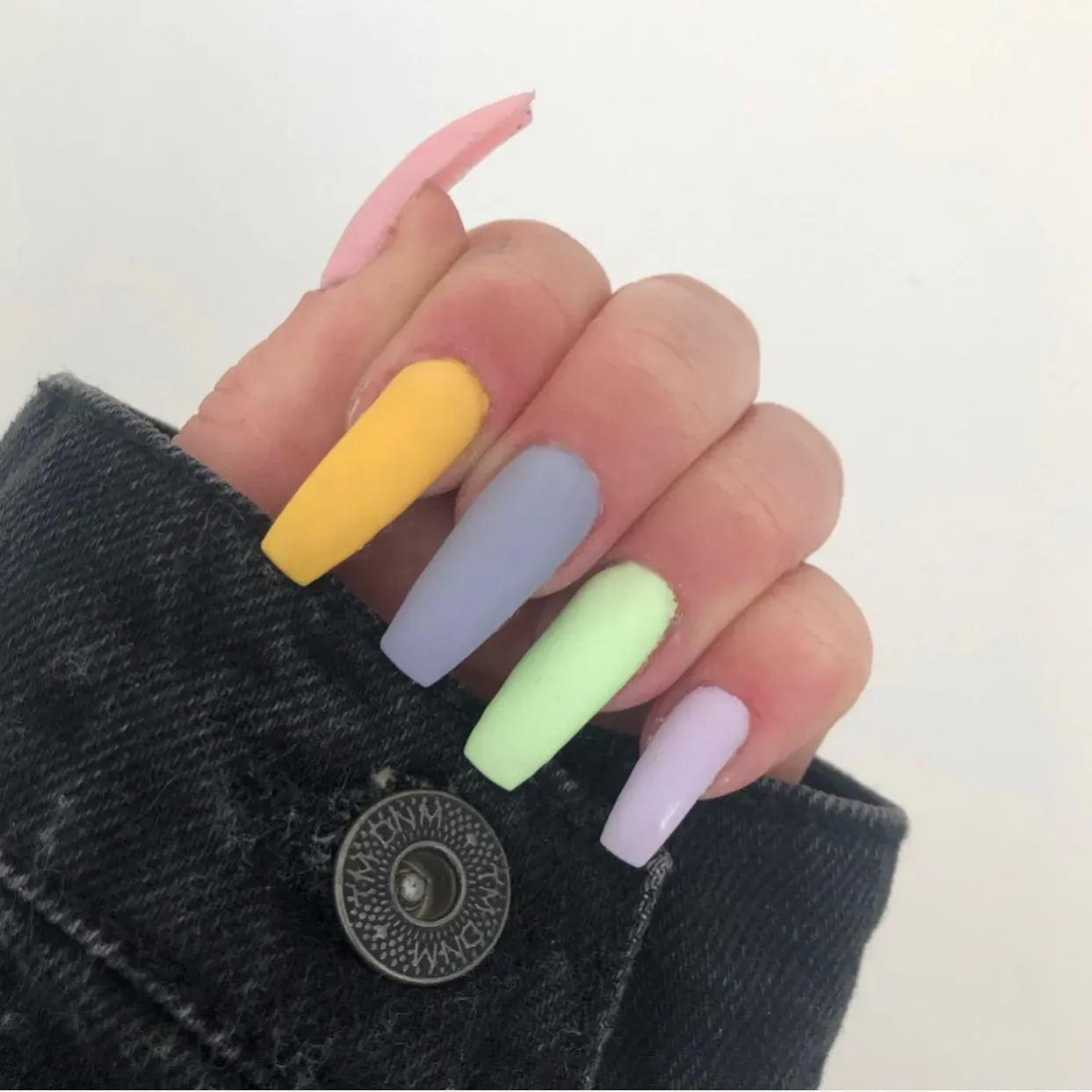 Pastel Rainbow Long Coffin Nails