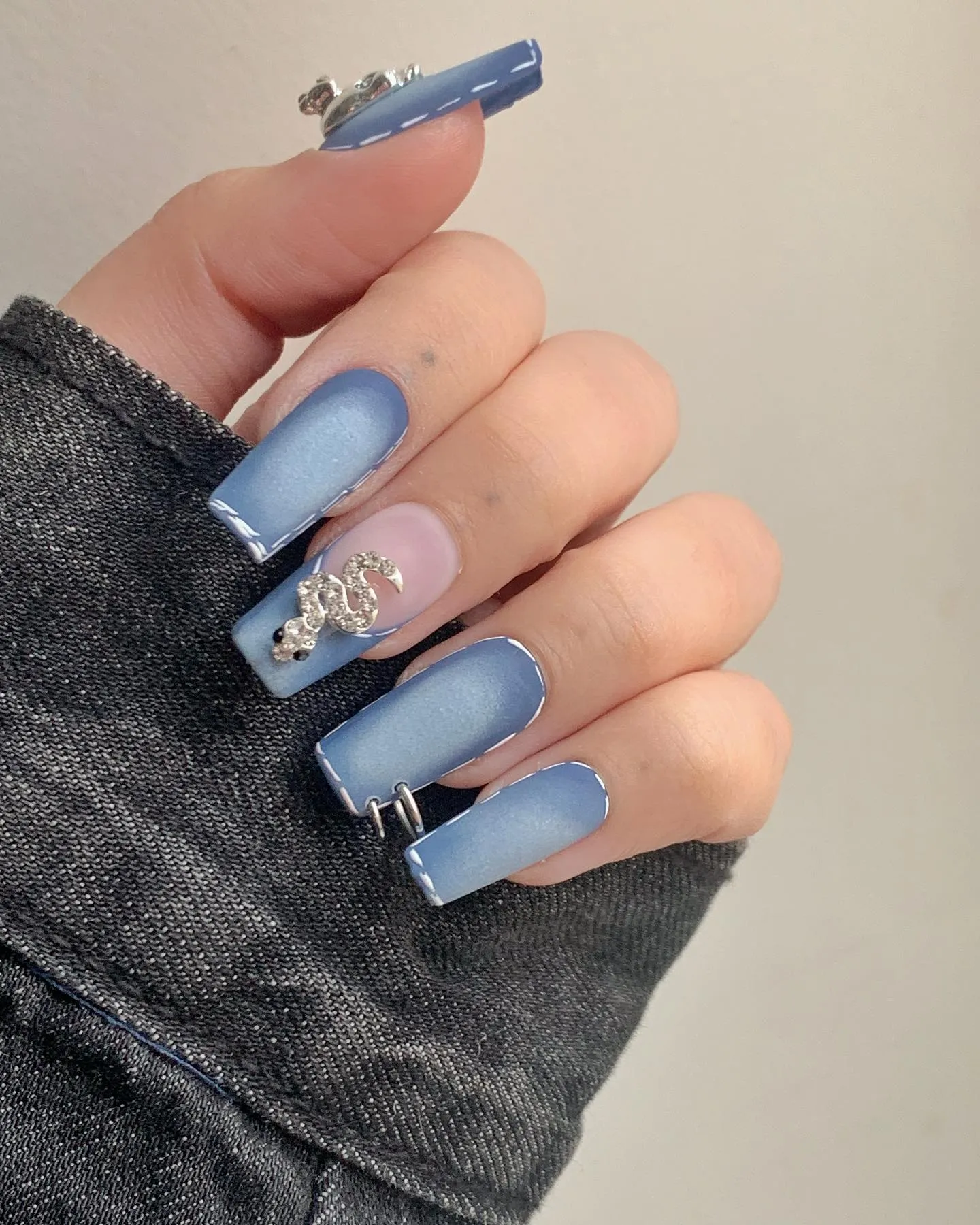 Denim-Inspired Matte Nails