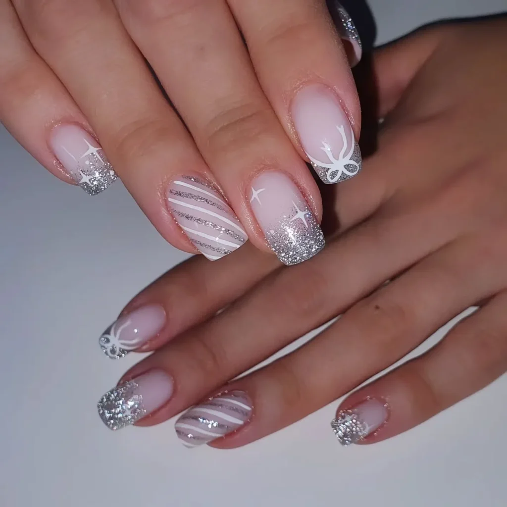 soft silver and white ombre blended almond nails