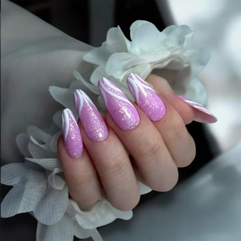 white and pink Swirls glitter Nails white and pink Swirls glitter Nails