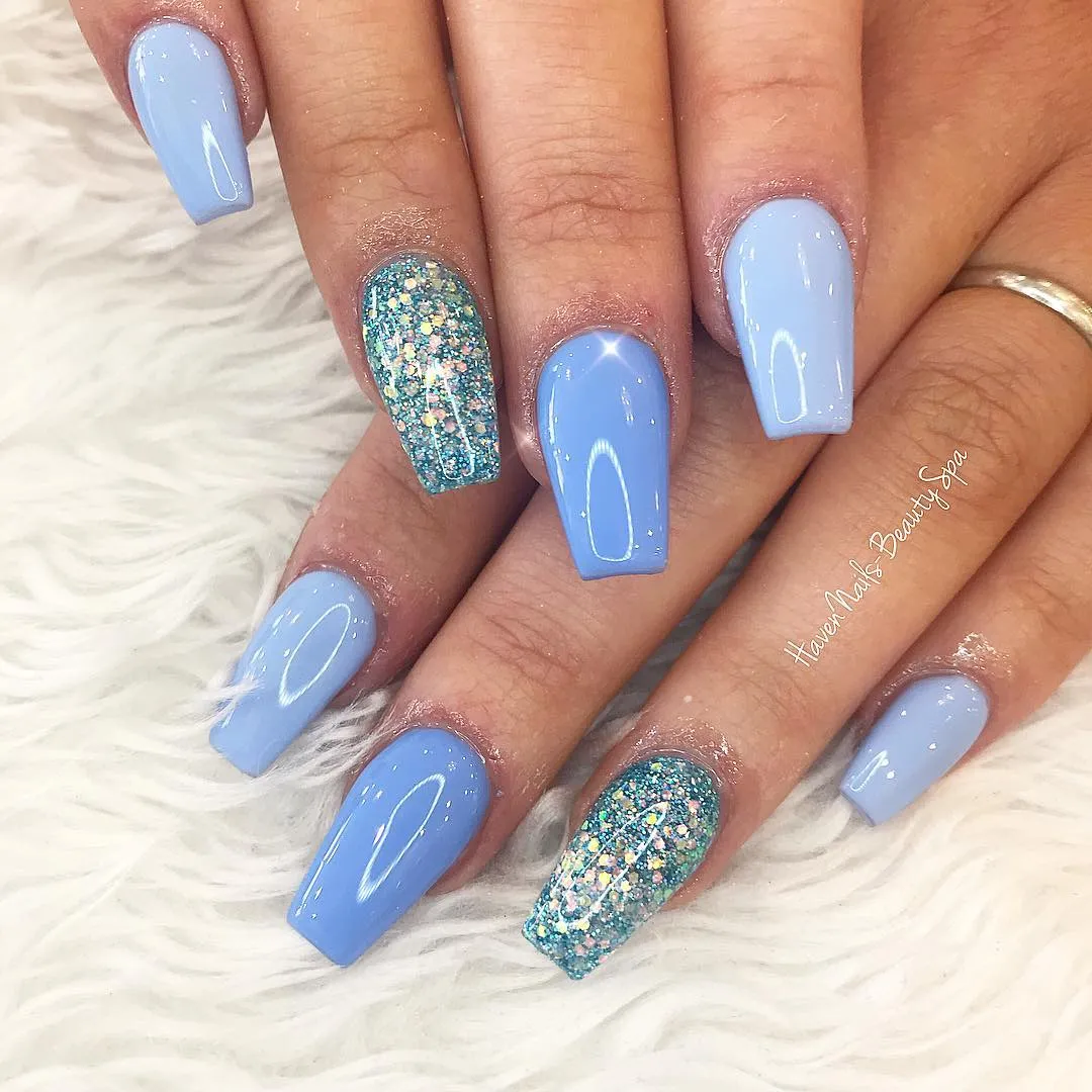 Light Blue Glitter Nails