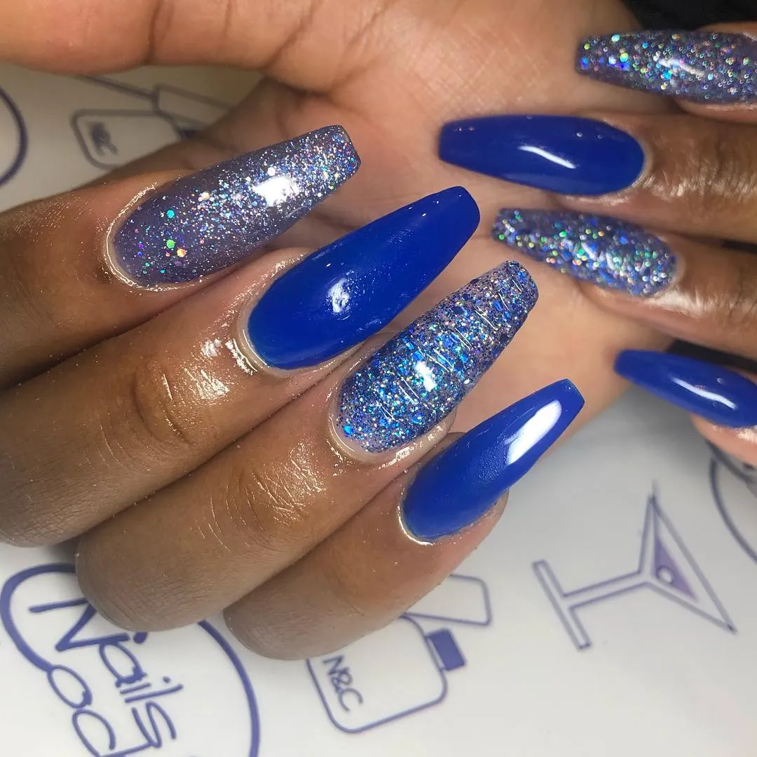 Blue Glitter Gel Nails