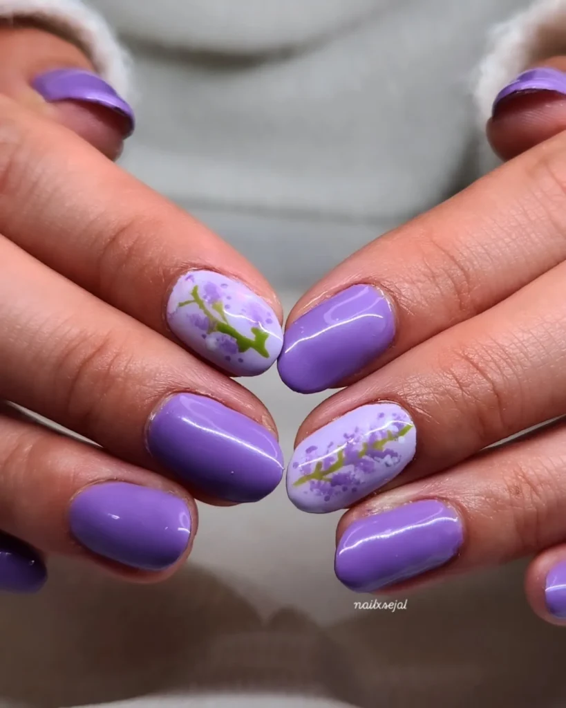 soft lavender sea glass almond nails with a frosted texture