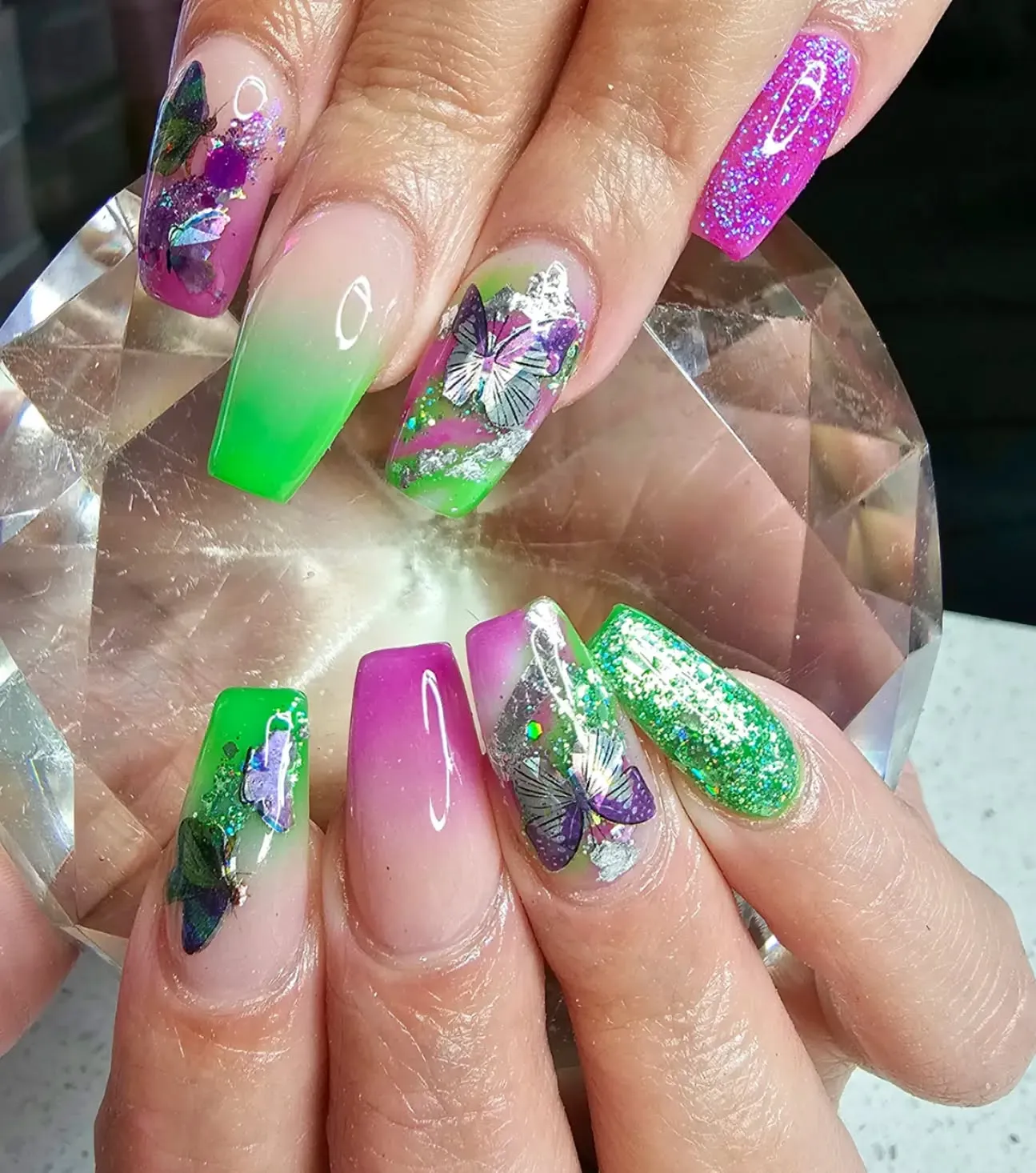 Purple and Green Nails