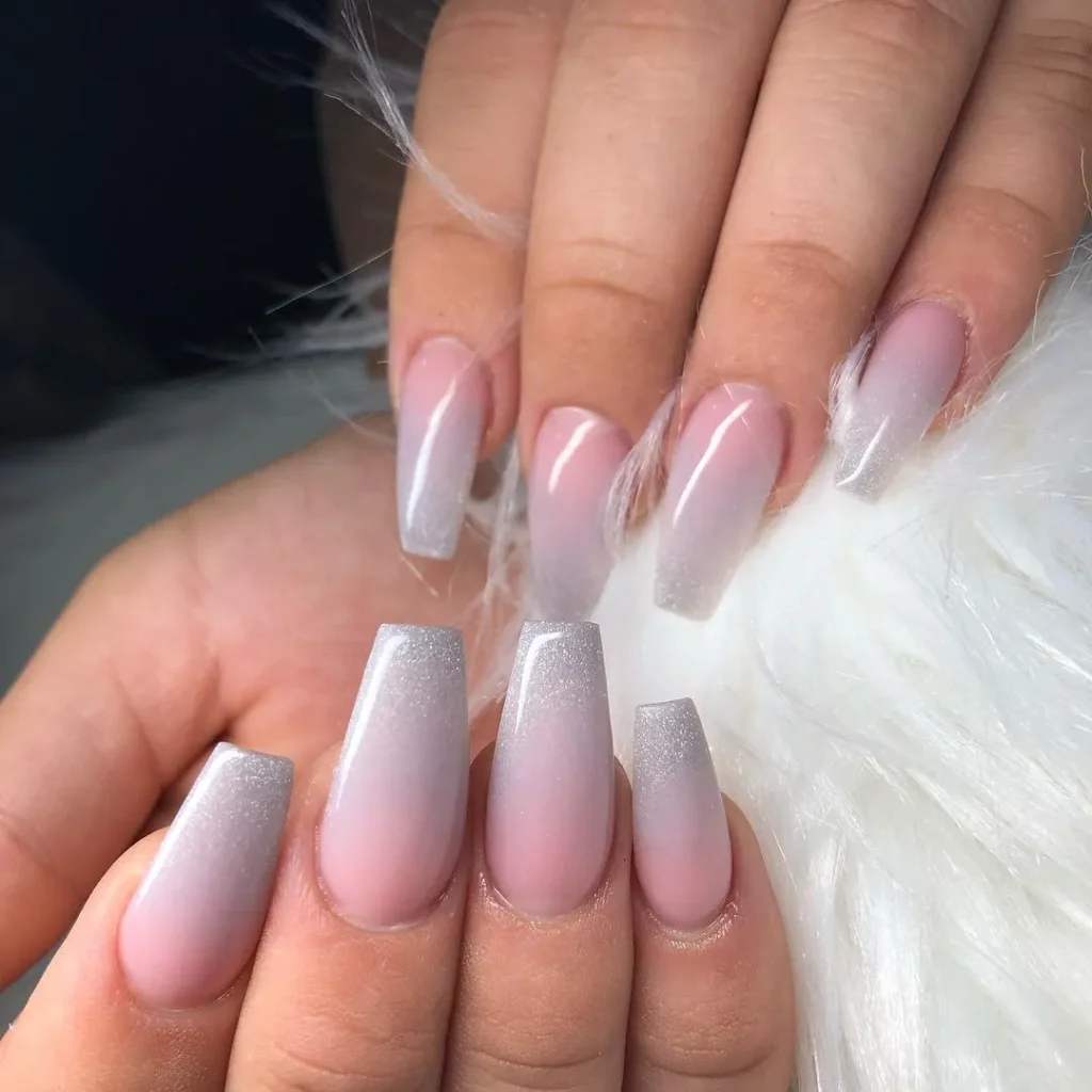 pink to silver ombre almond nails