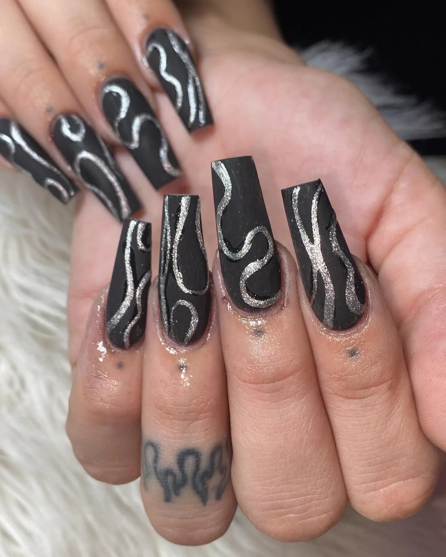 Matte Black with Silver Glitter Effect