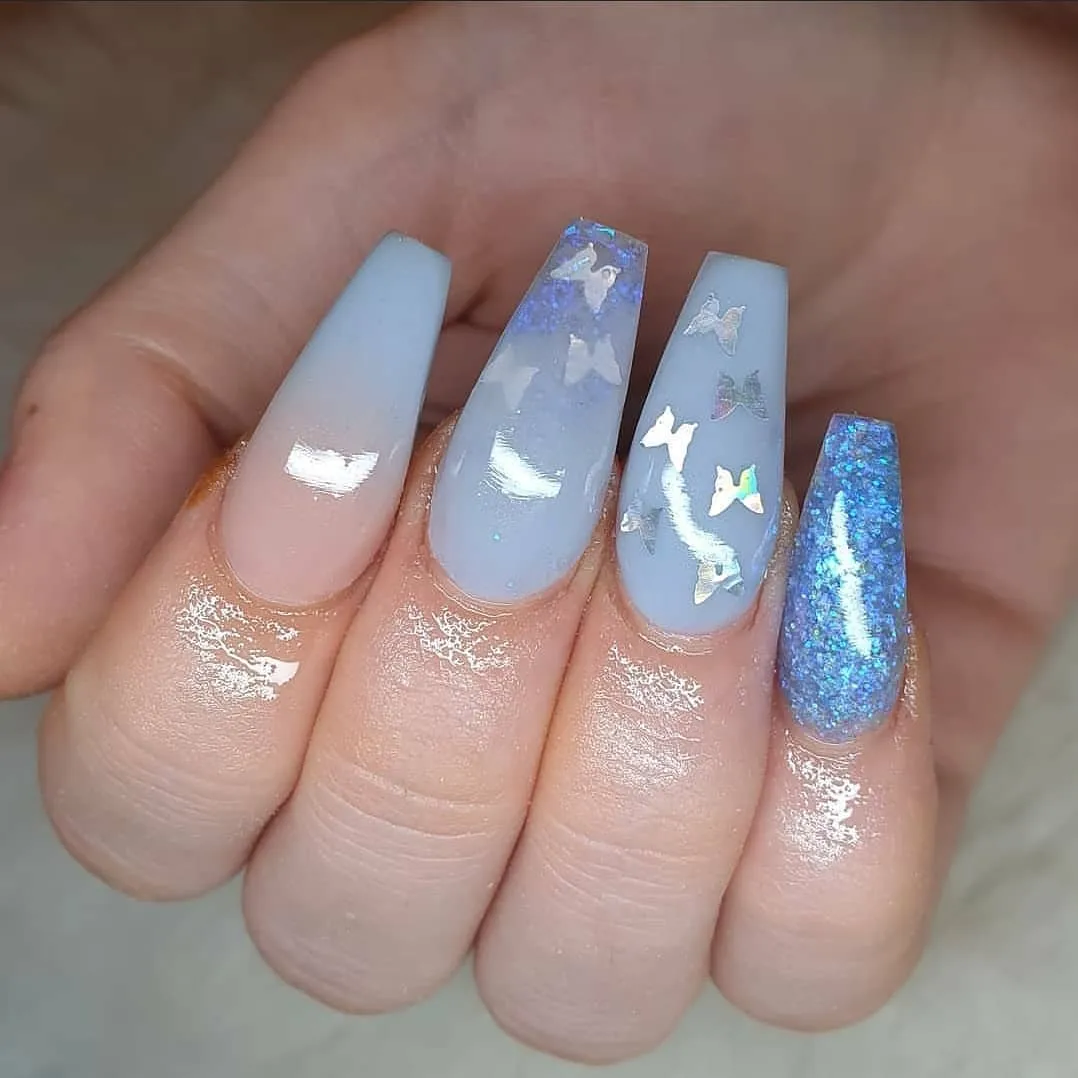 Baby Blue Glitter Nails
