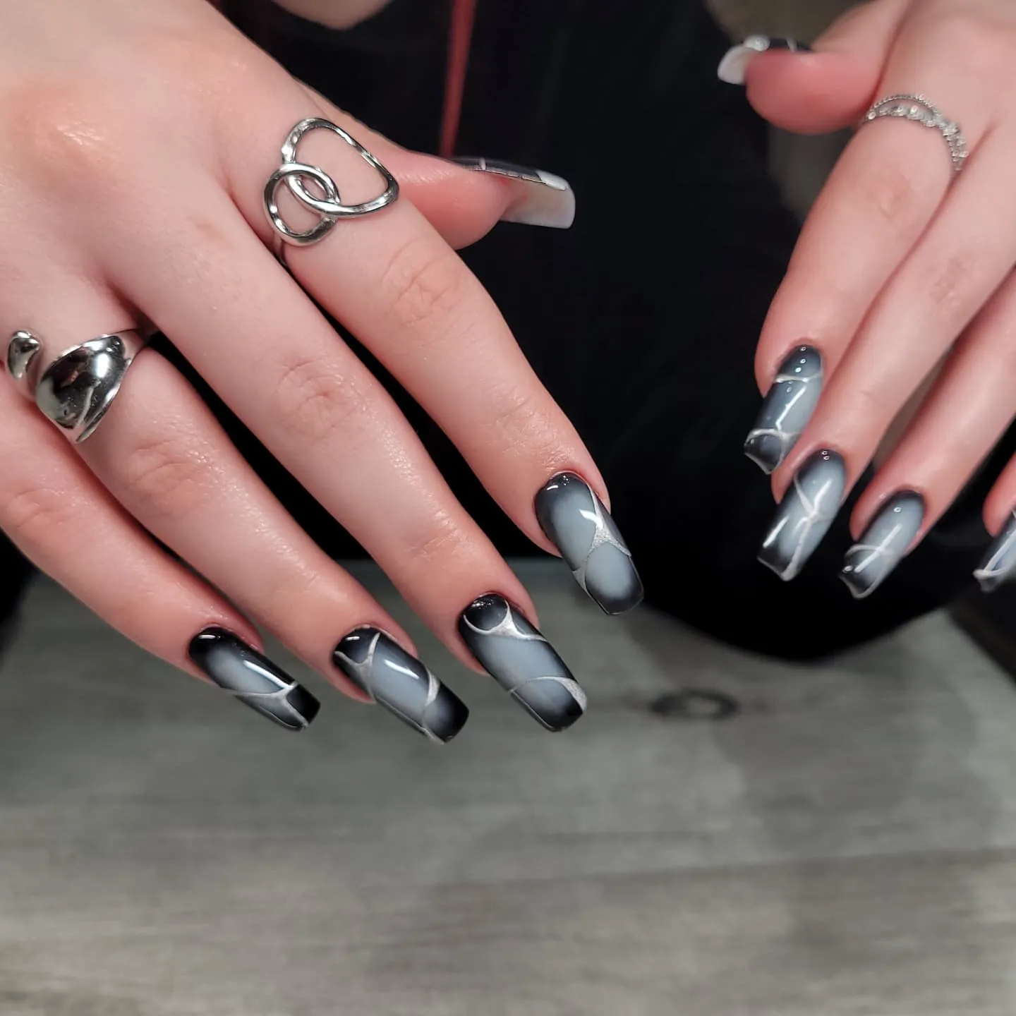 Holographic Black Trendy Nails