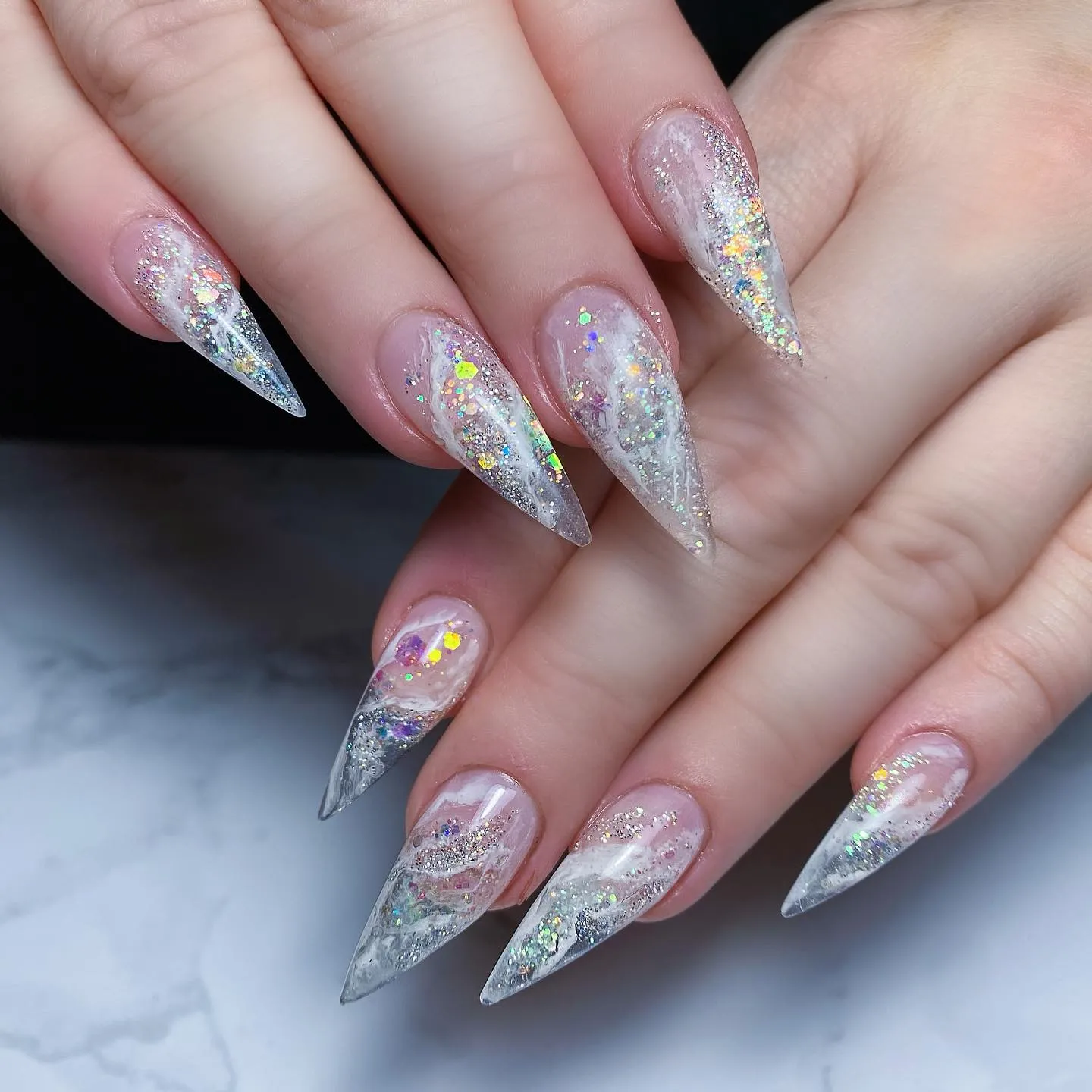 Glitter Marble Nails