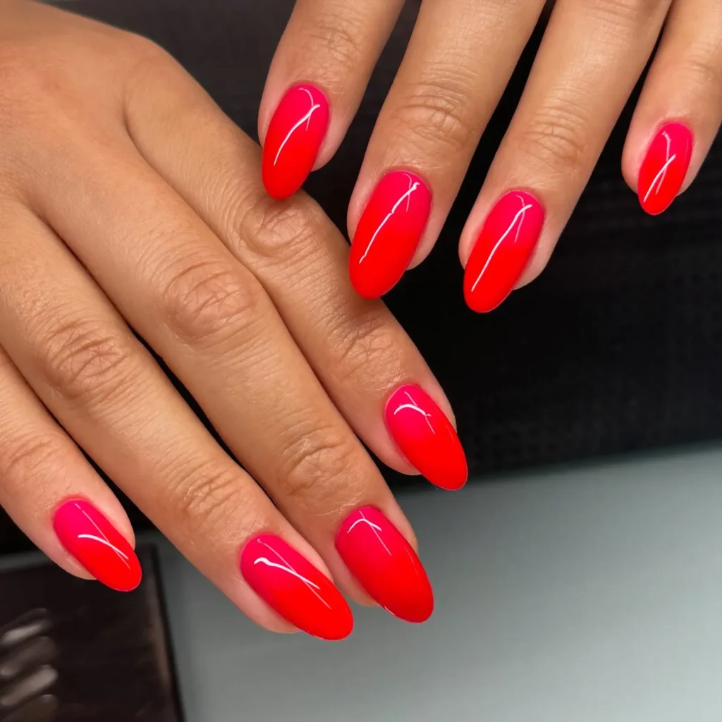 pink and orange ombre almond nails