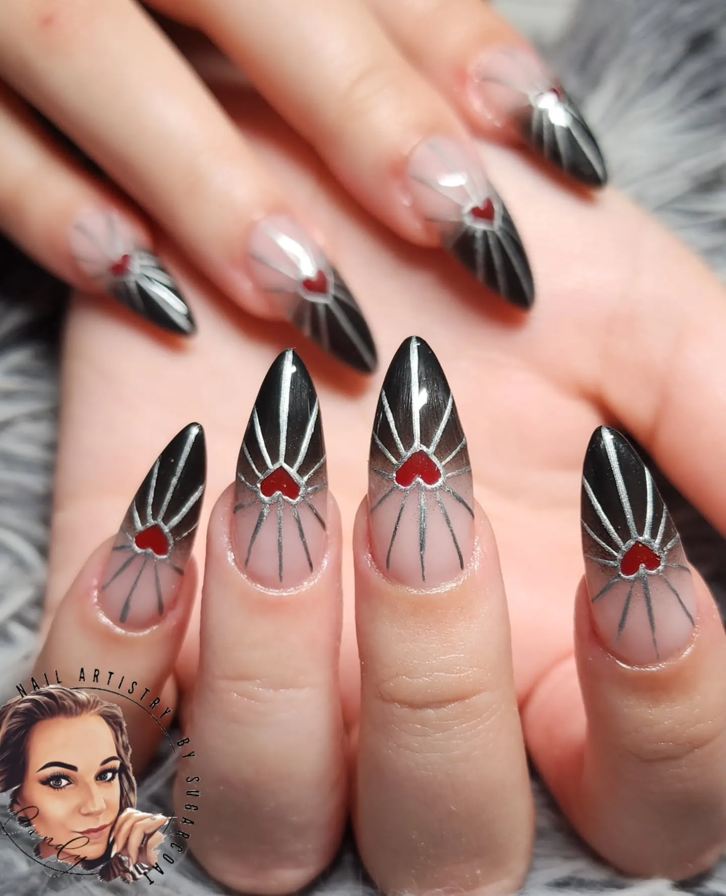 Black and Silver Ombre Nails