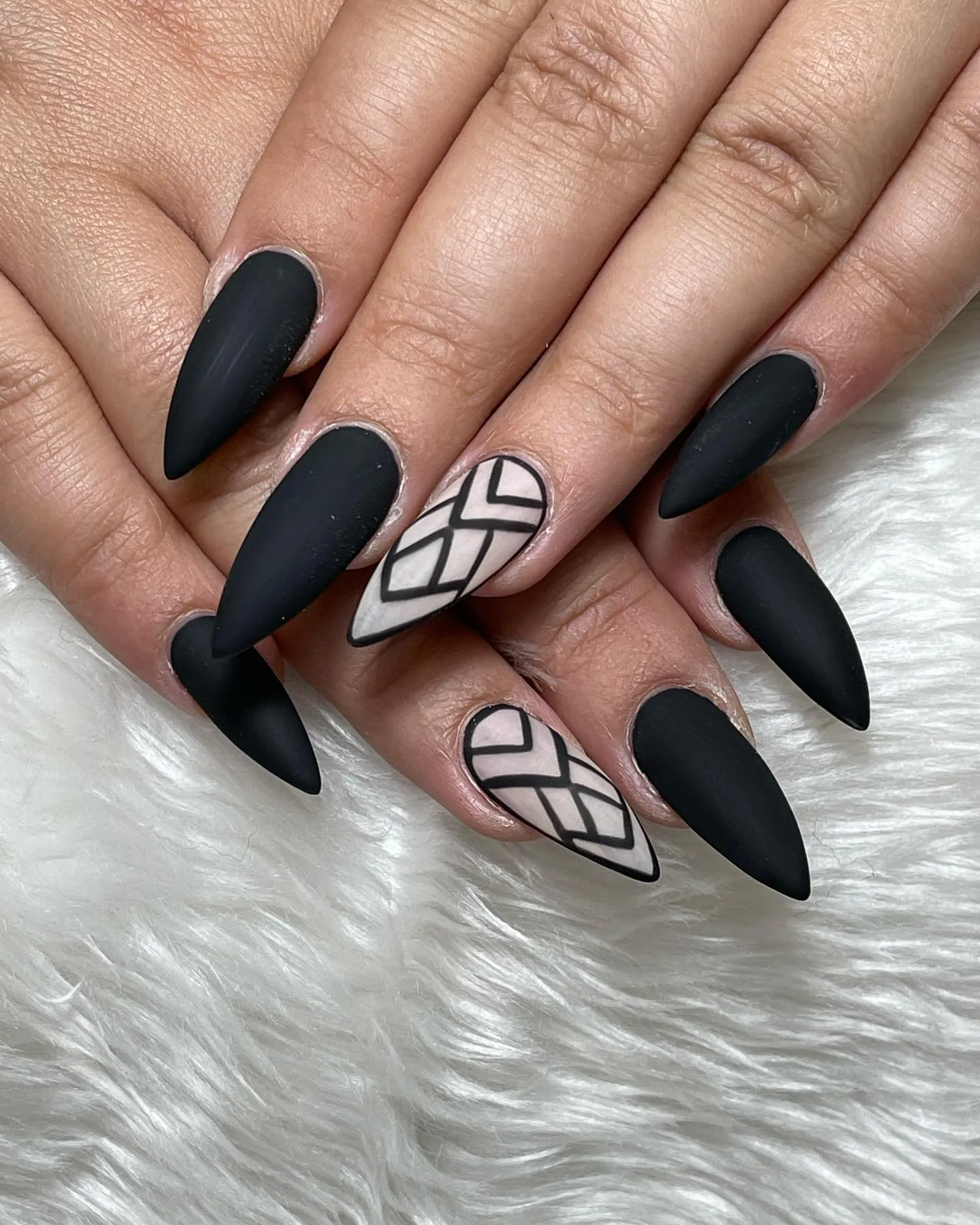 Matte Black Geometric Nails